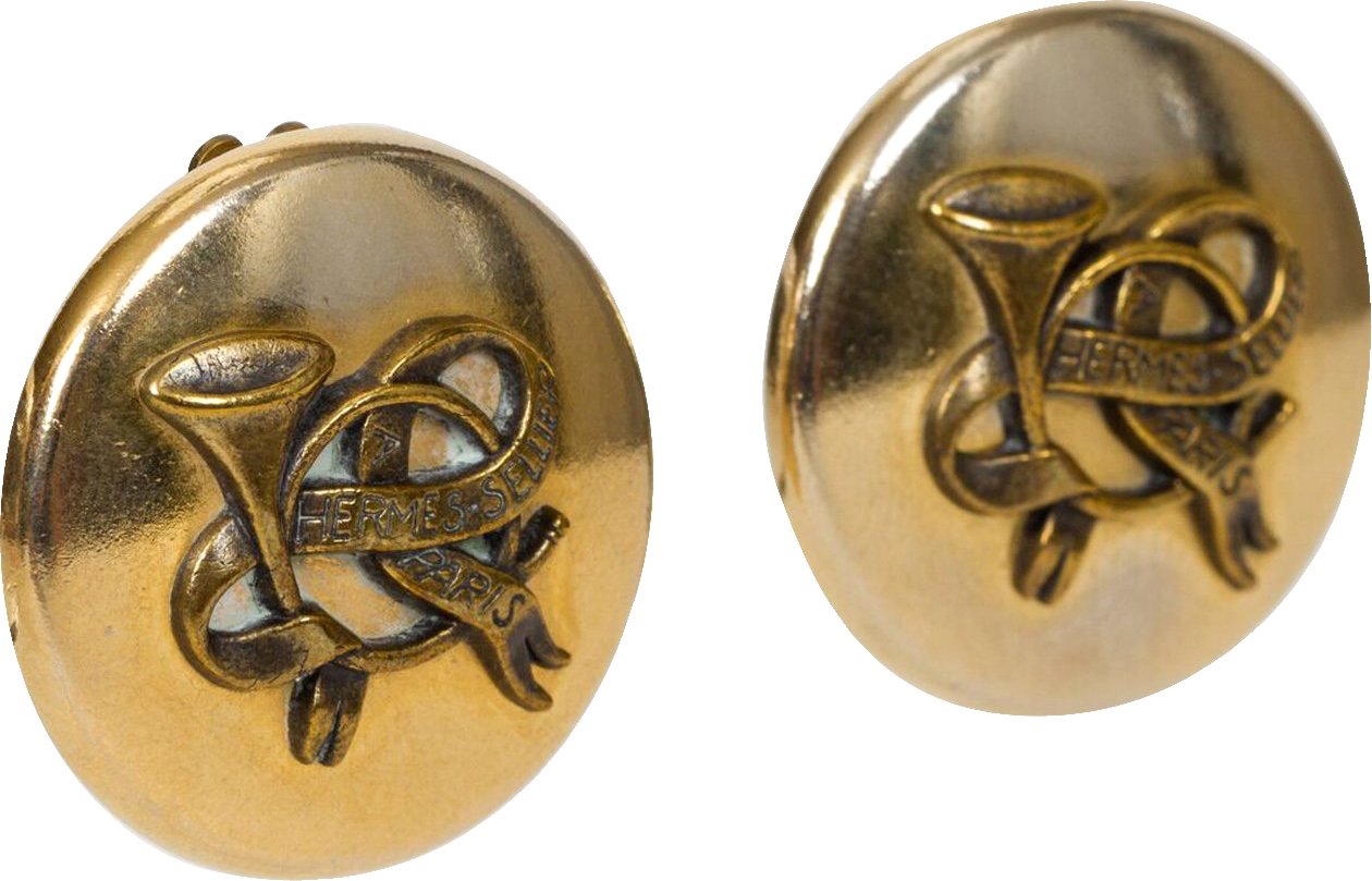 Hermes Gold Cornucopia Clip Earrings