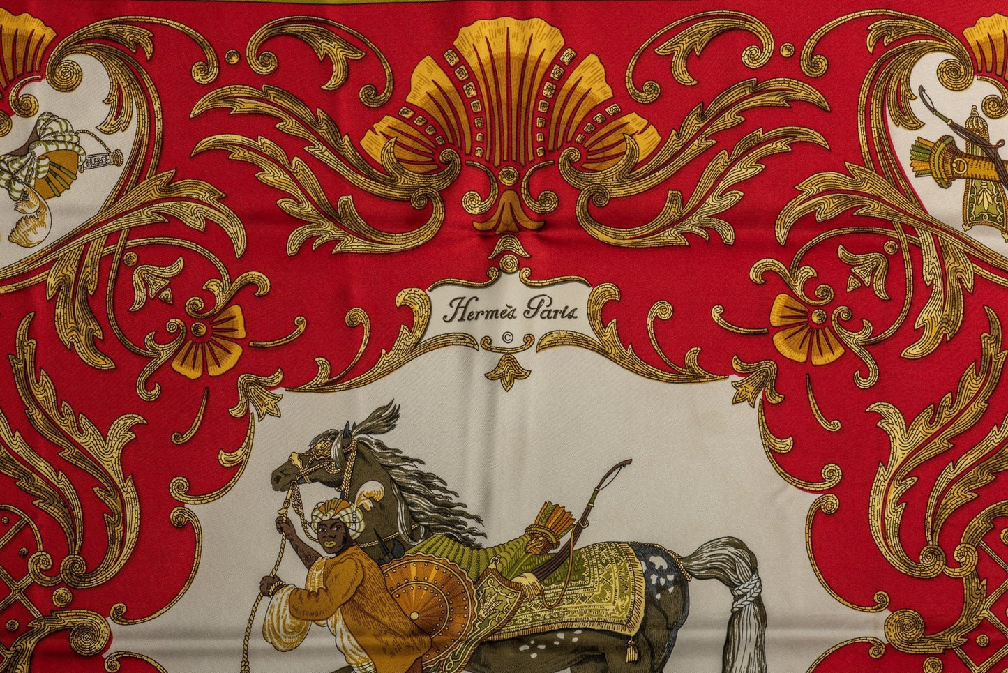 Hermes Red Silk Cheval Turc Scarf