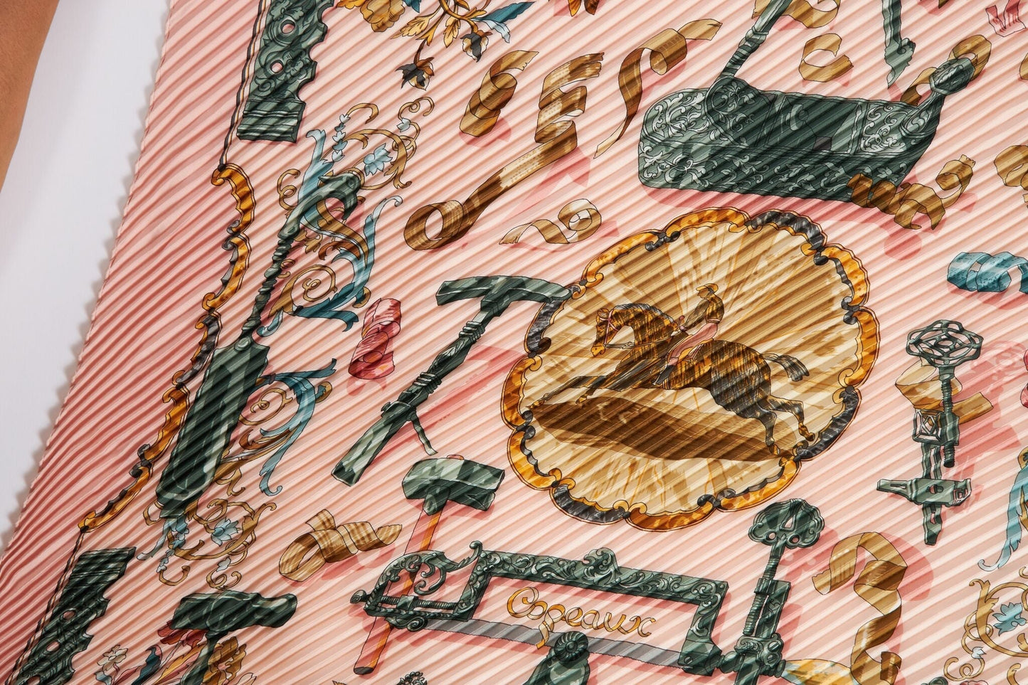 Hermes Pink Copeaux Pleated Silk Scarf