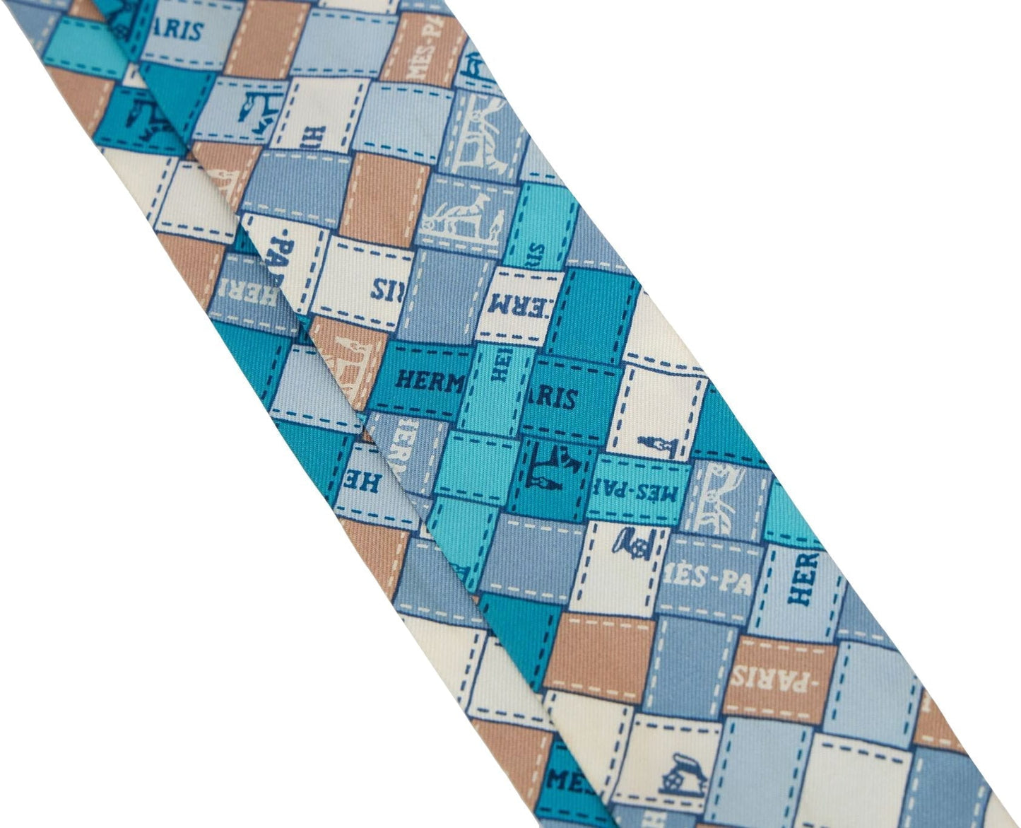 Hermes Blue Ribbons Silk Twilly Scarf
