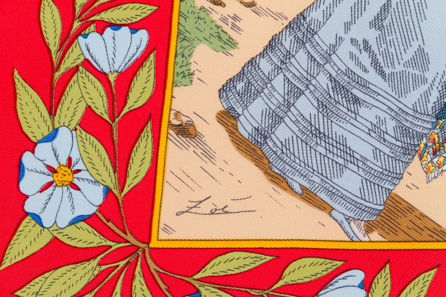 Hermes "Costumes" Red Silk Pink Scarf