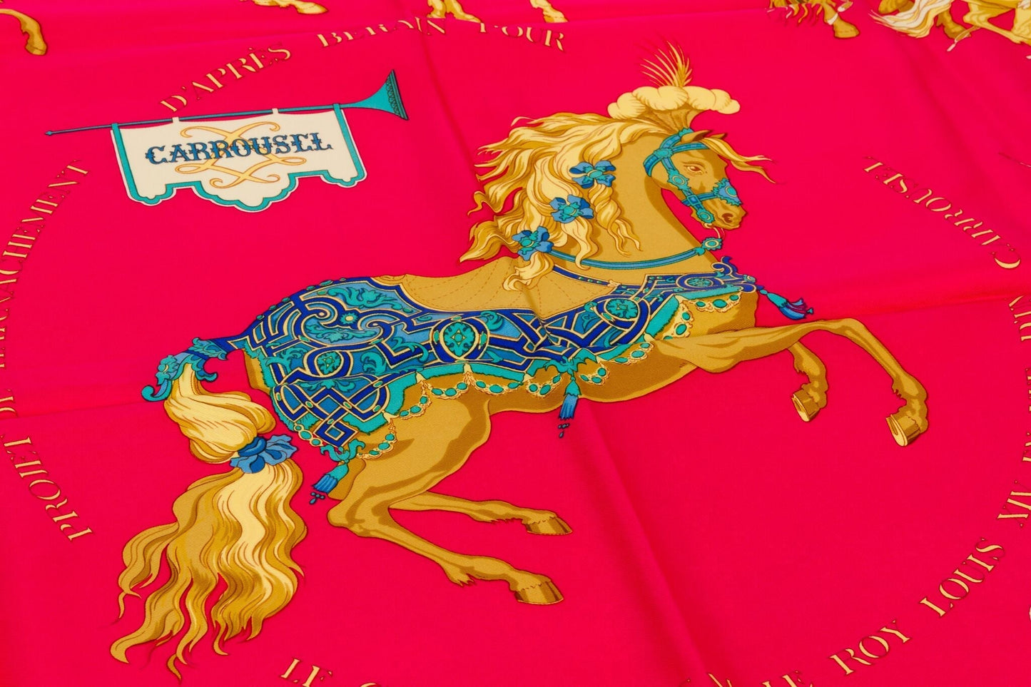 Hermes "Carro l" Red Silk Twill Scarf