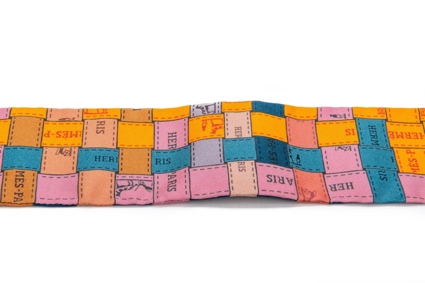 Hermes NIB Orange Checkers Twilly