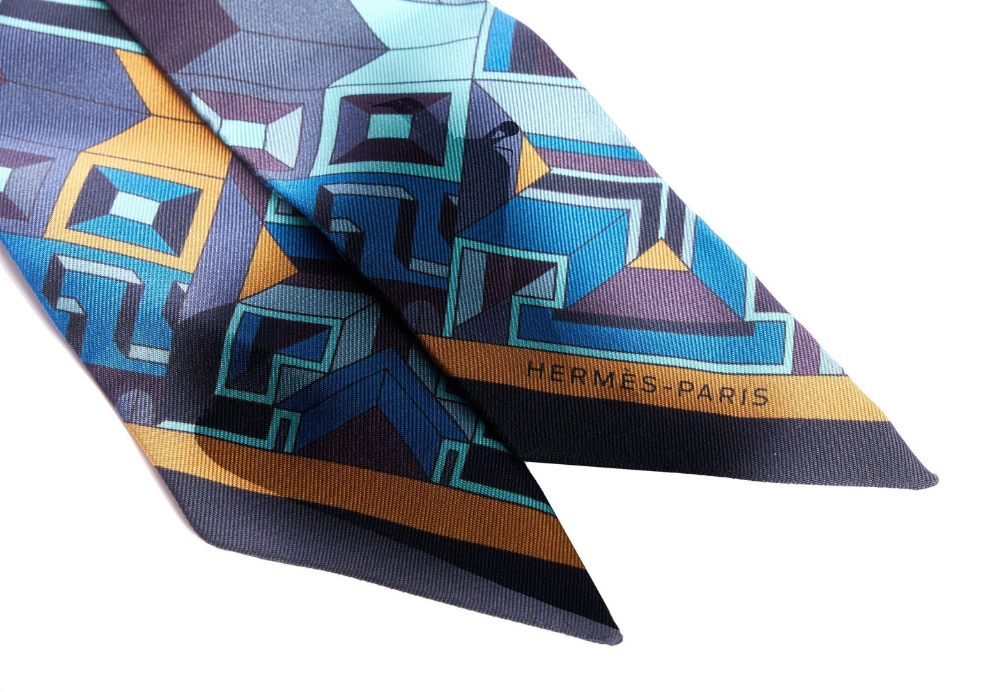 Hermes Black/Grey & Blue Twilly Scarf