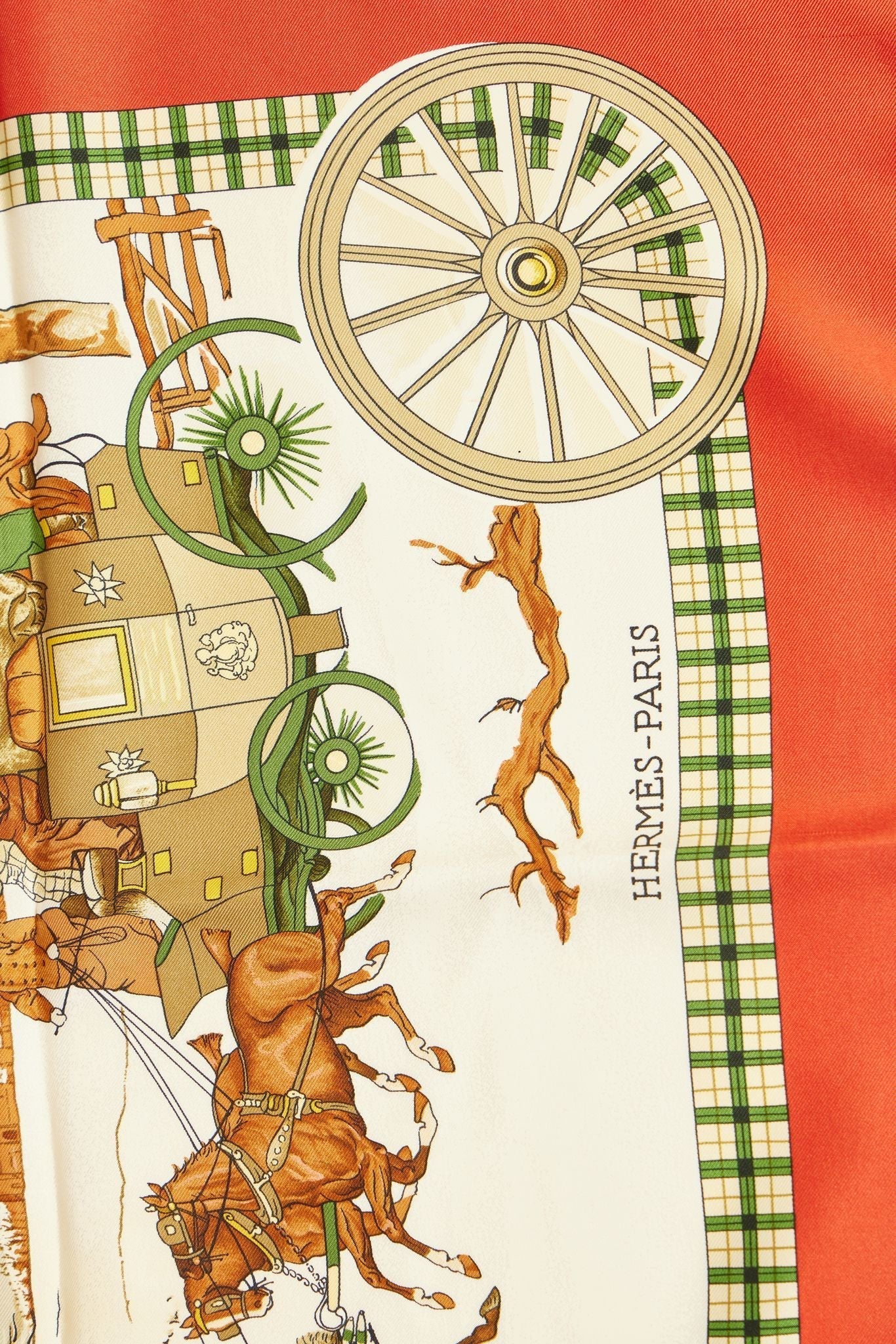 Hermes L'Hiver en Poste Red Silk Scarf