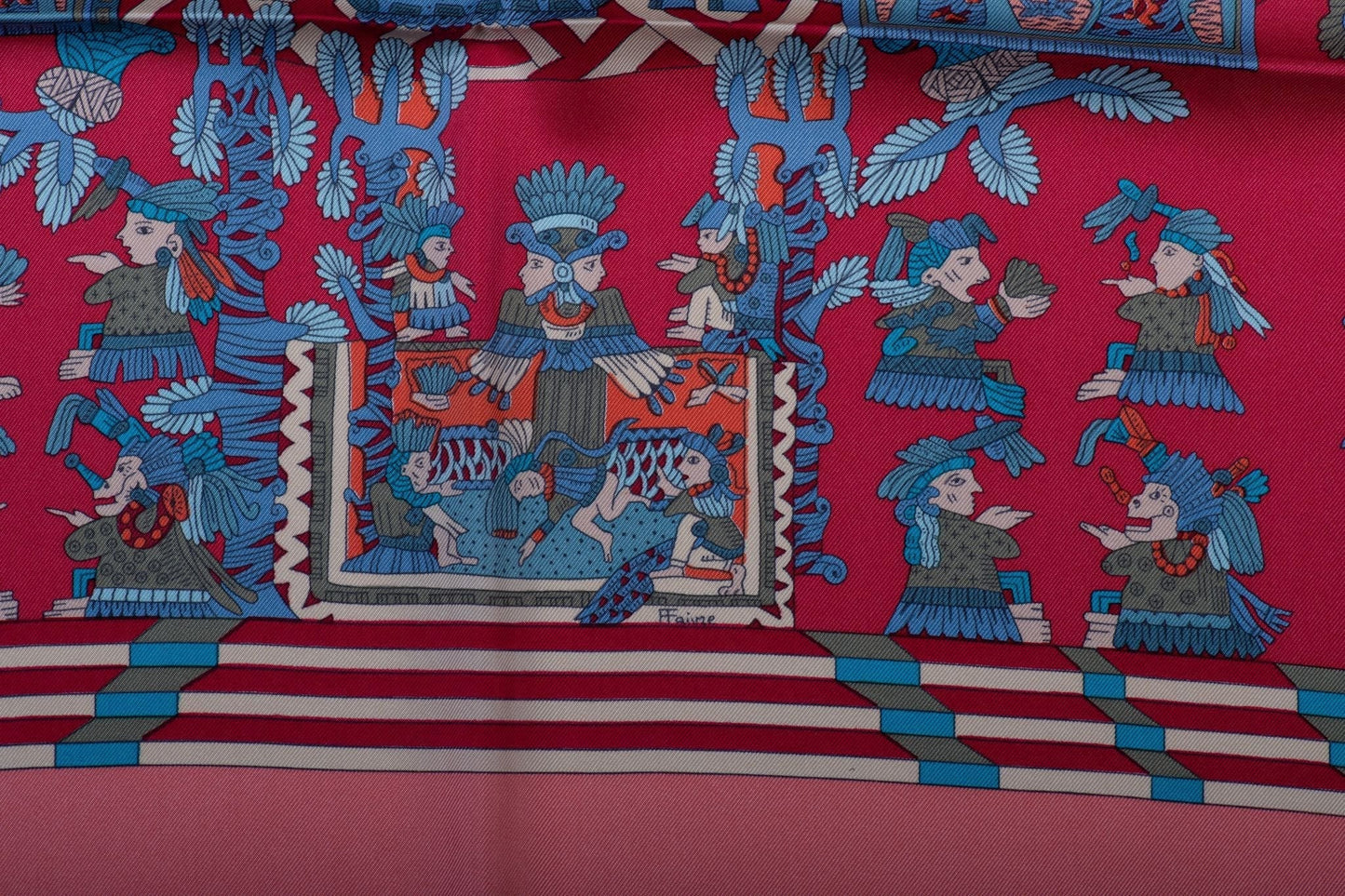 Hermes Aztec Garden Pink Silk Scarf
