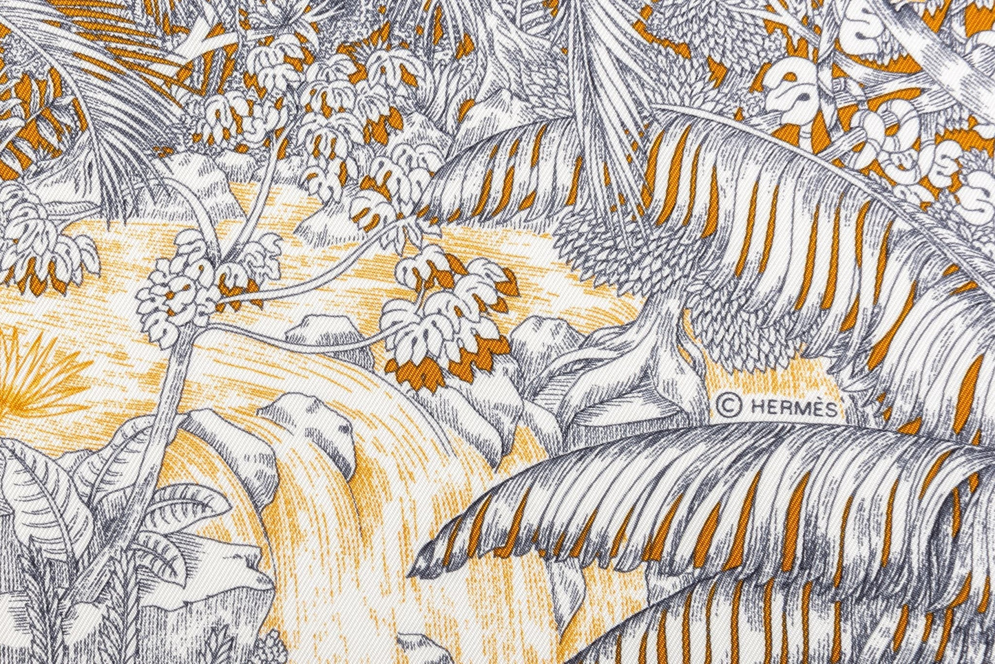 Hermes Grey Tropical Garden Silk Scarf
