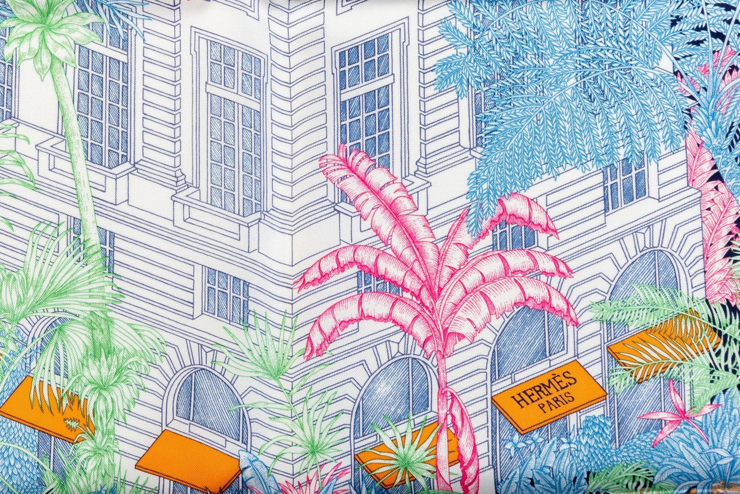 Hermes Blue Tropical Garden Silk Scarf