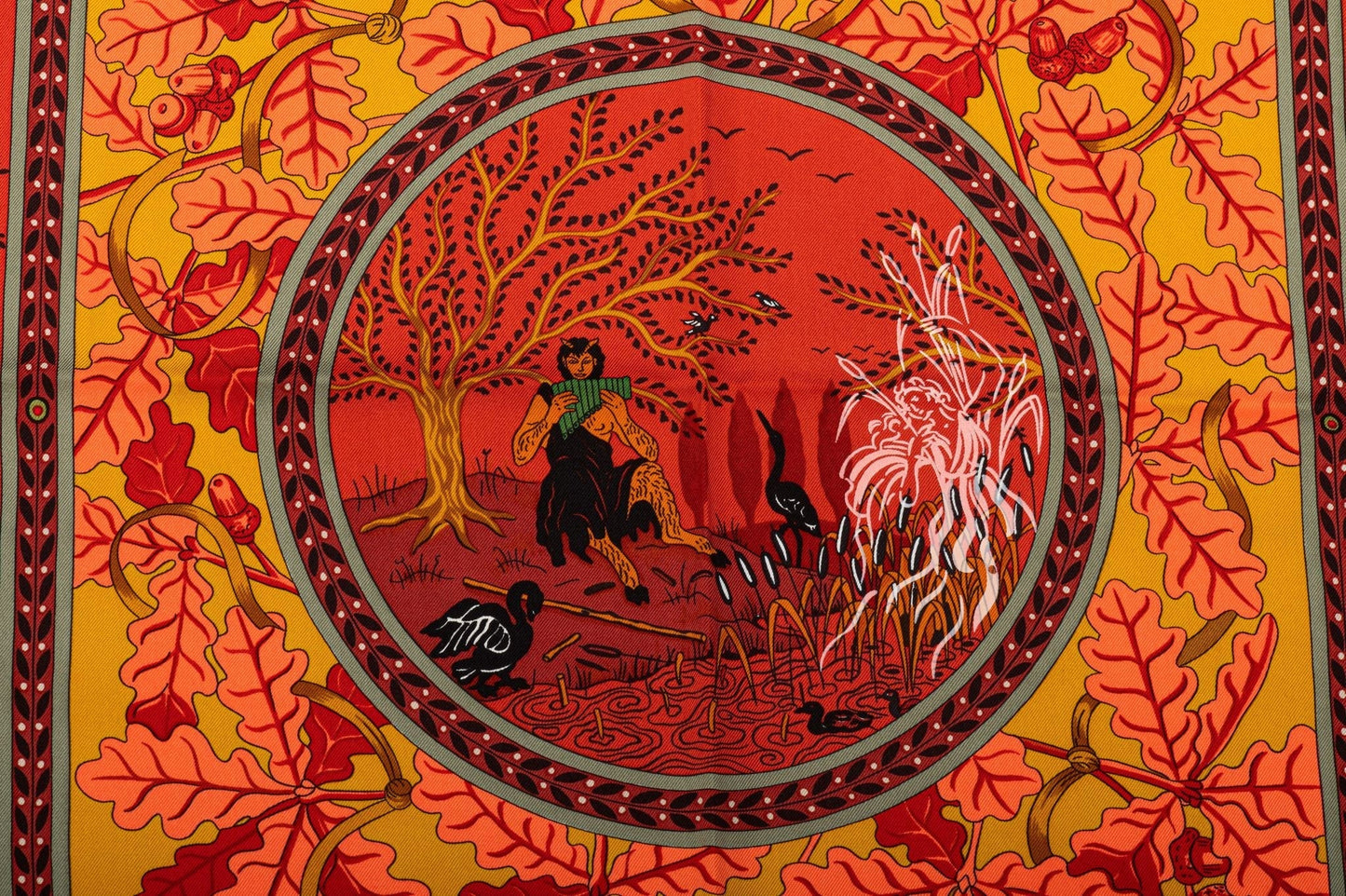 Hermes Orange Greek Scene Silk Scarf