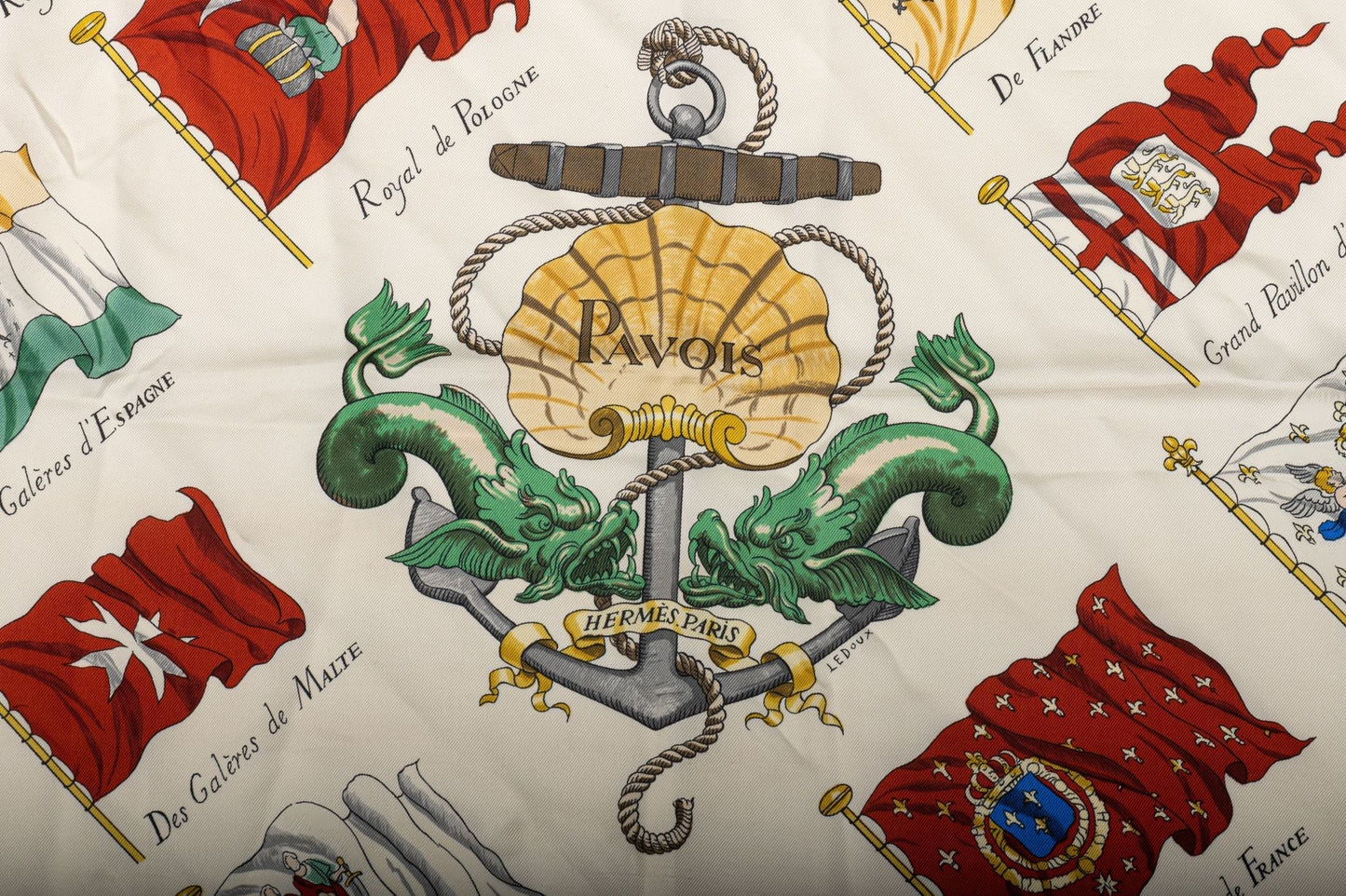 Hermes Cream Pavois Flag Silk Scarf