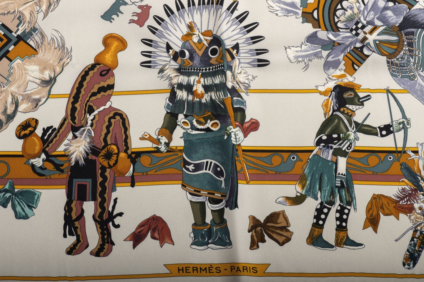 Hermes NIB White Kachinas Silk Scarf