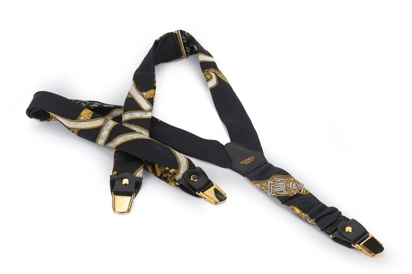 Hermes Vintage Black Silk Suspenders