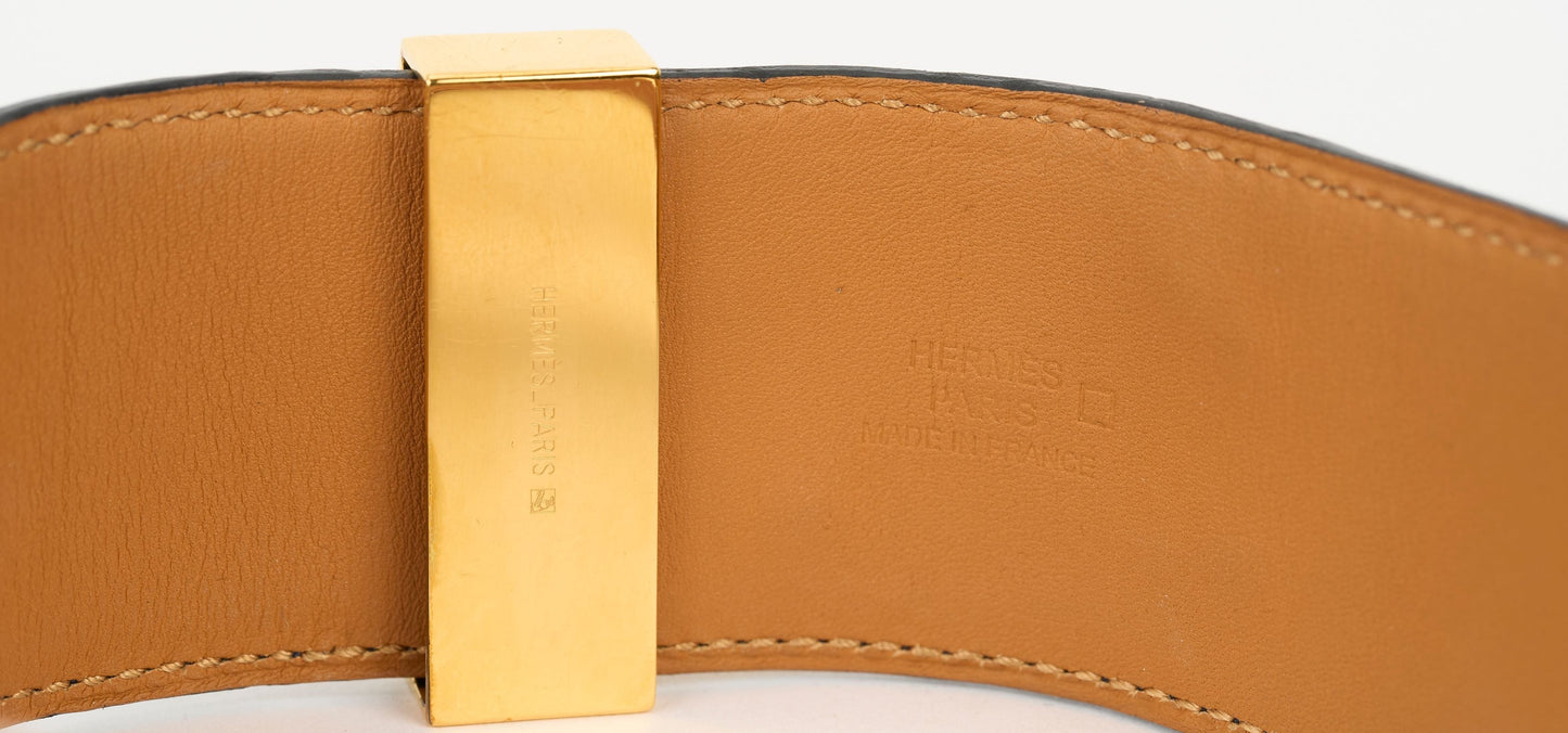 Hermes Blue Croc CDC Gold Bracelet