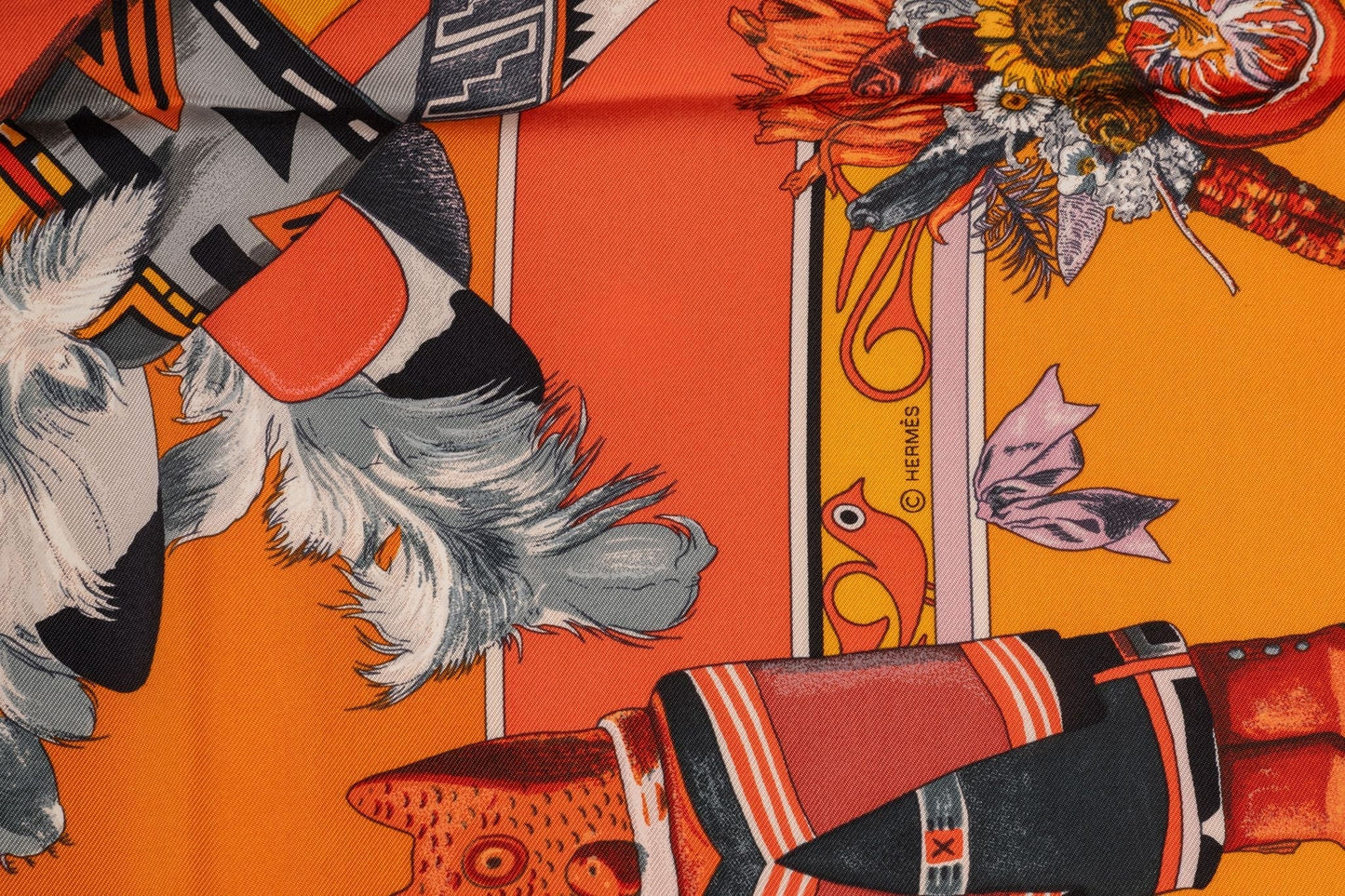 Hermes Orange "Kachinas" Silk Scarf