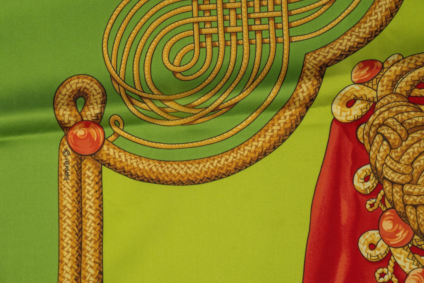 Hermes Green "Brandebourgs" Silk Scarf