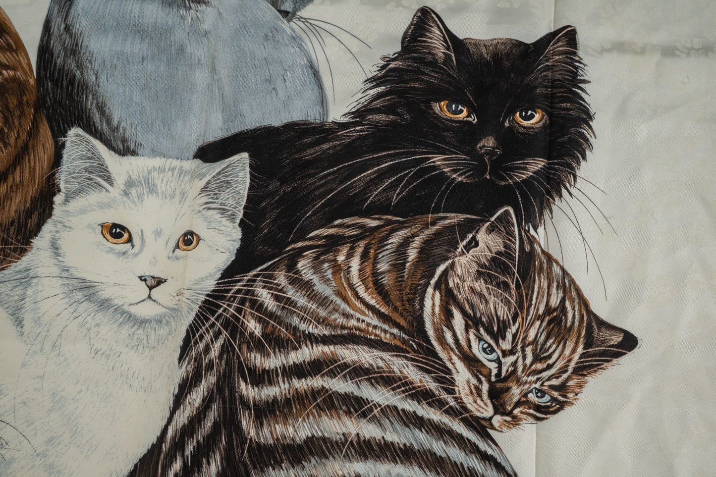 Hermes "Les Chats" Red Blue Silk Scarf