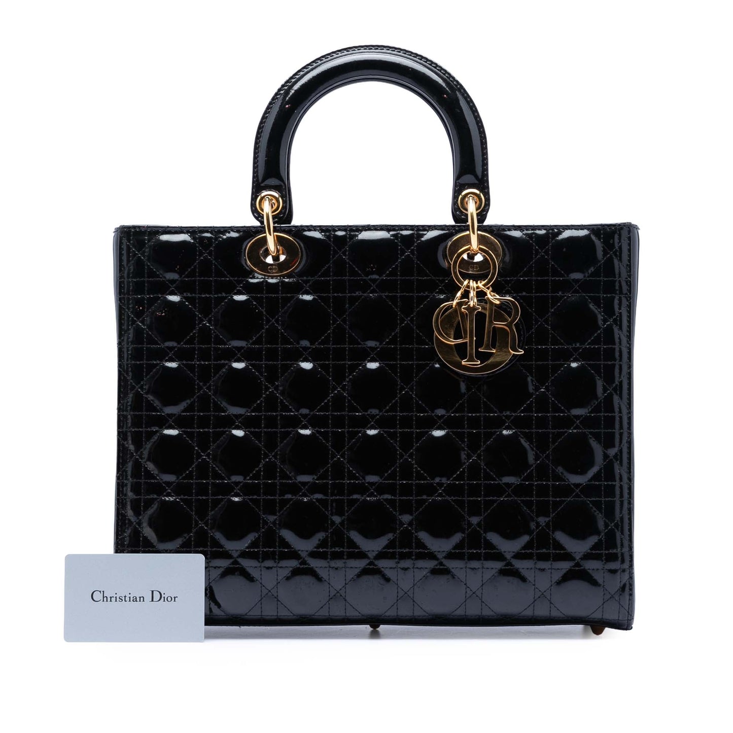 Black Dior Large Patent Cannage Lady Dior Satchel
