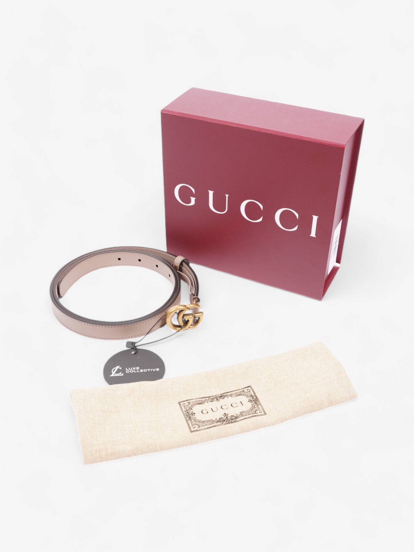 Gucci GG Marmont Thin Belt Rose Beige / Gold Leather 100cm / 40"
