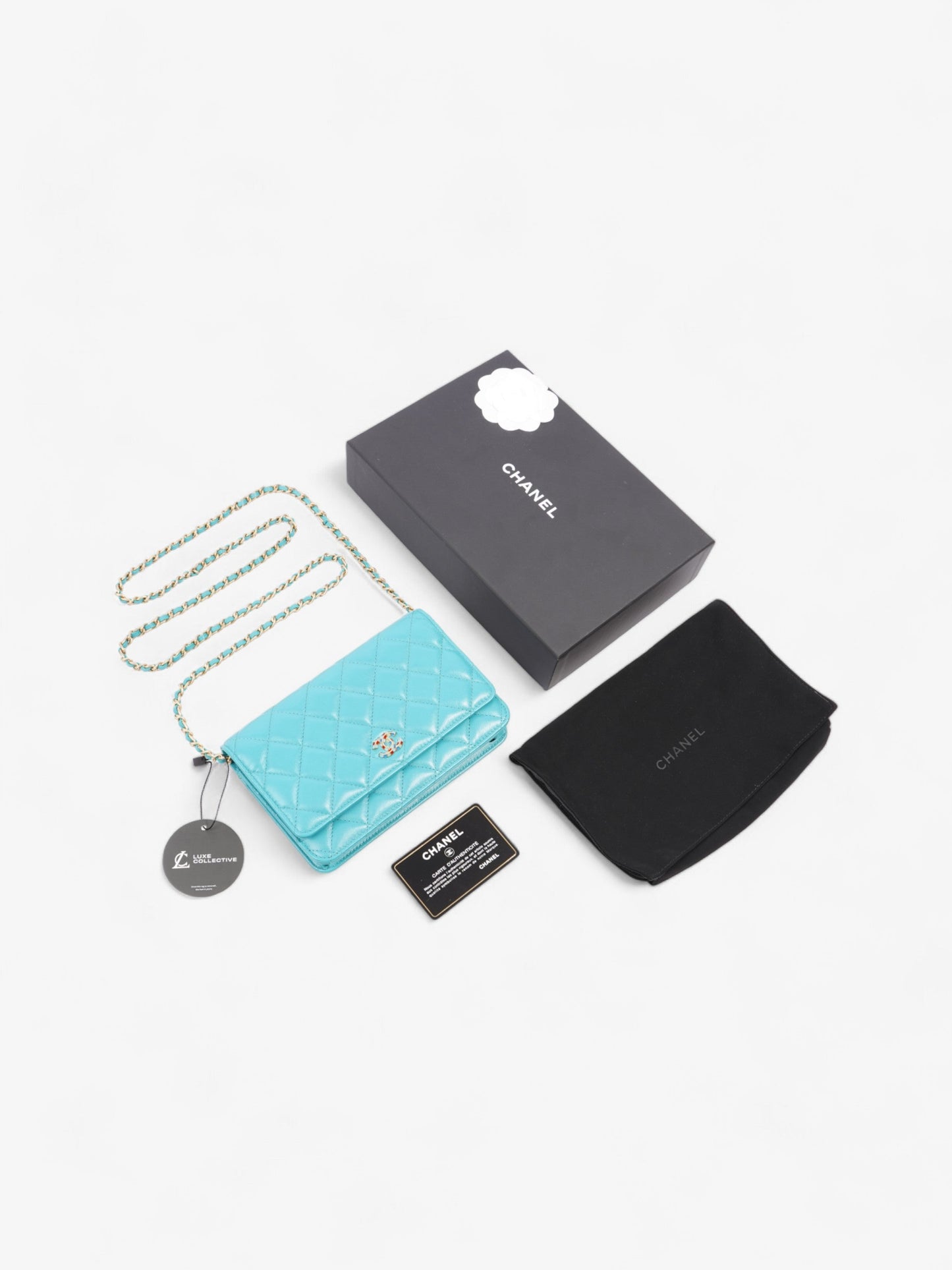 Chanel Classic Wallet on Chain Turquoise Blue Lambskin Leather
