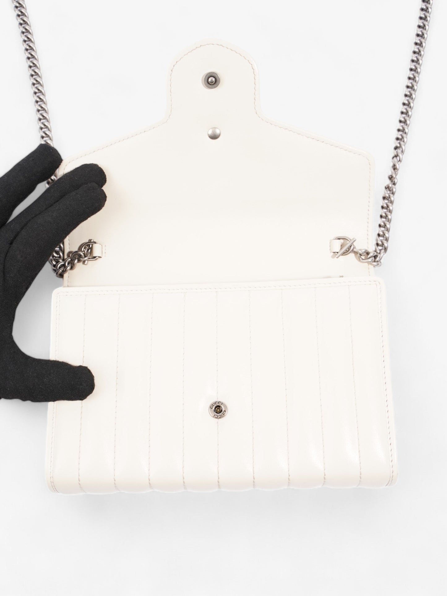 Gucci GG Marmont Chain Wallet White Matelasse Leather