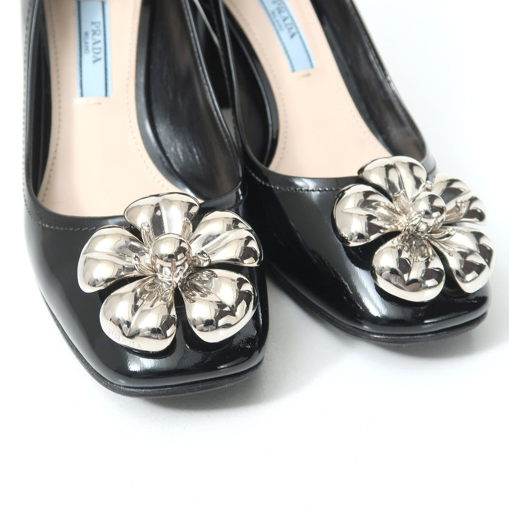PRADA pumps Patent leather Black Silver Women 34 1/2