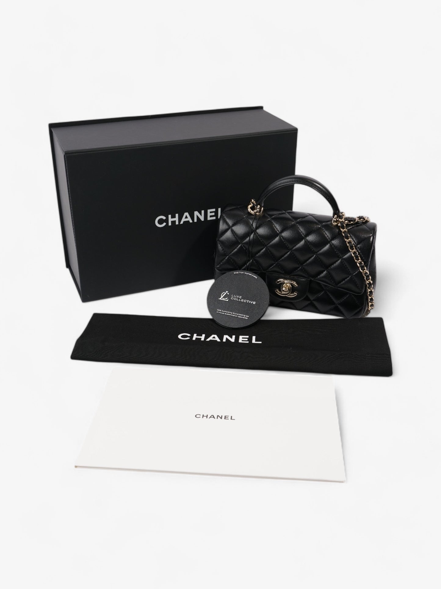 Chanel Rectangular Top Handle Bag Black Lambskin Leather Mini