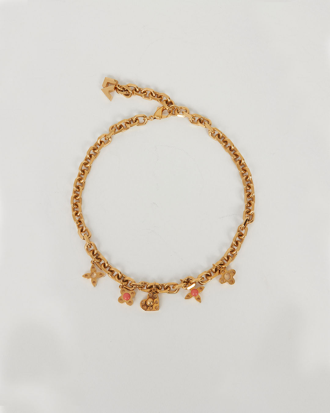 Louis Vuitton Gold Tone Pendant Heart Shape & Flower Necklace