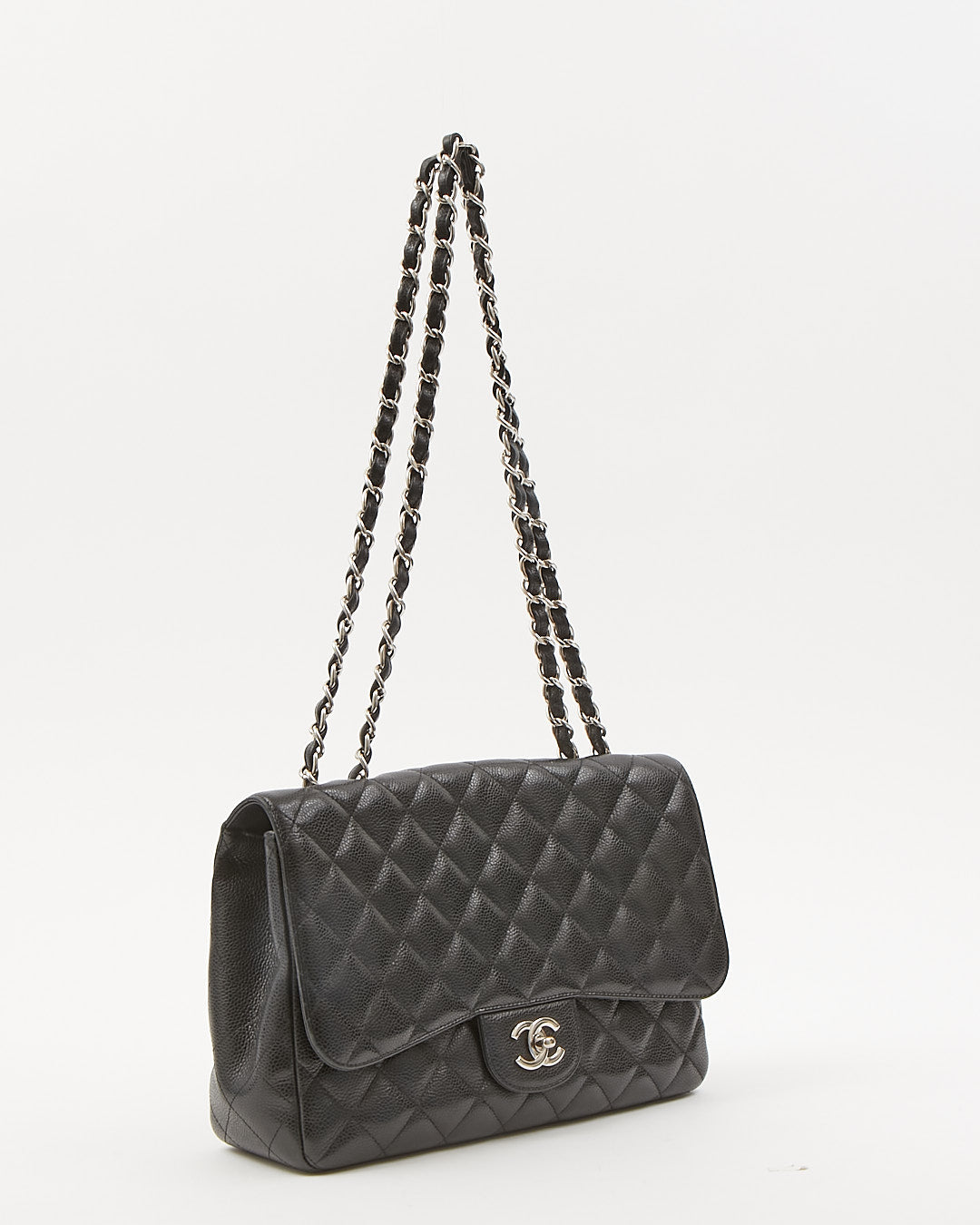 Chanel Black Caviar Quilted Jumbo Classic Single Flap Bag