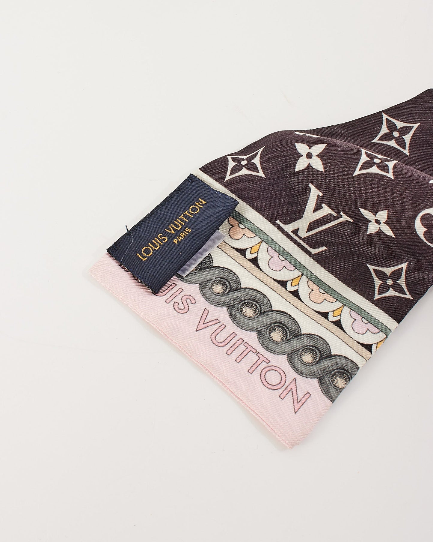 Louis Vuitton Black and Pink Luggage Print Twilly