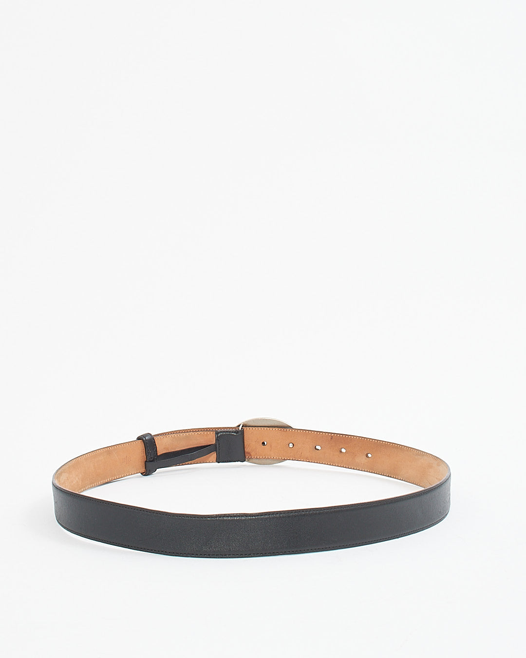 Louis Vuitton Black Leather Oval Logo Belt - 90/36
