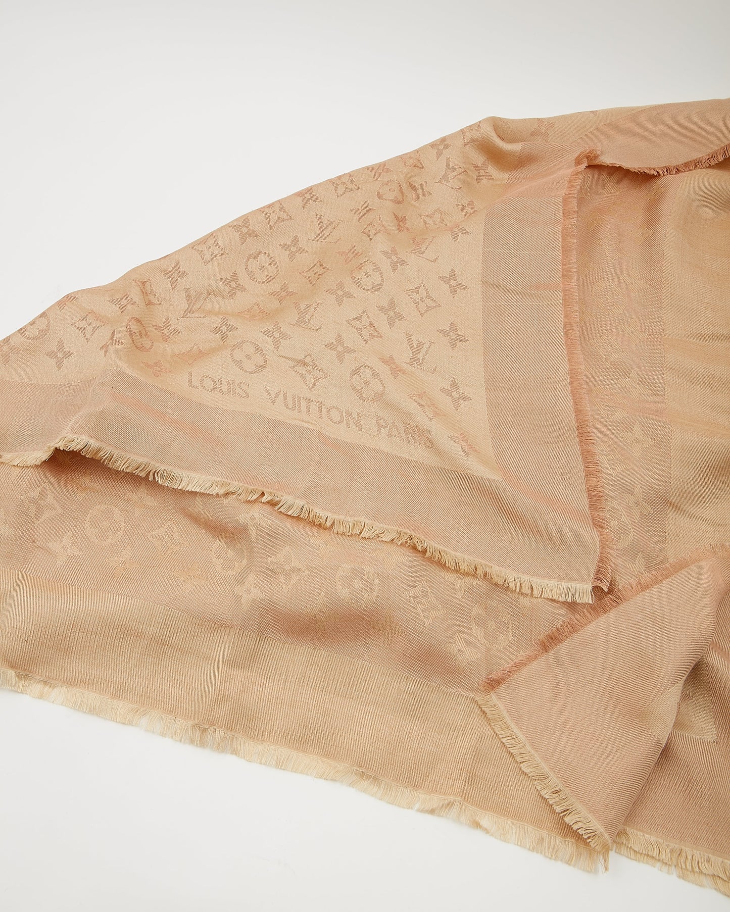 Louis Vuitton Beige Metallic Monogram Silk/Wool Scarf