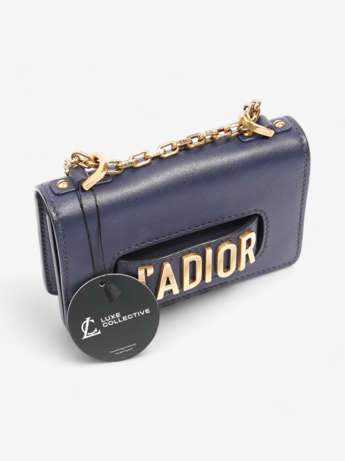 Christian Dior J'Adior Flap Chain Bag Navy Blue Calfskin Leather Mini