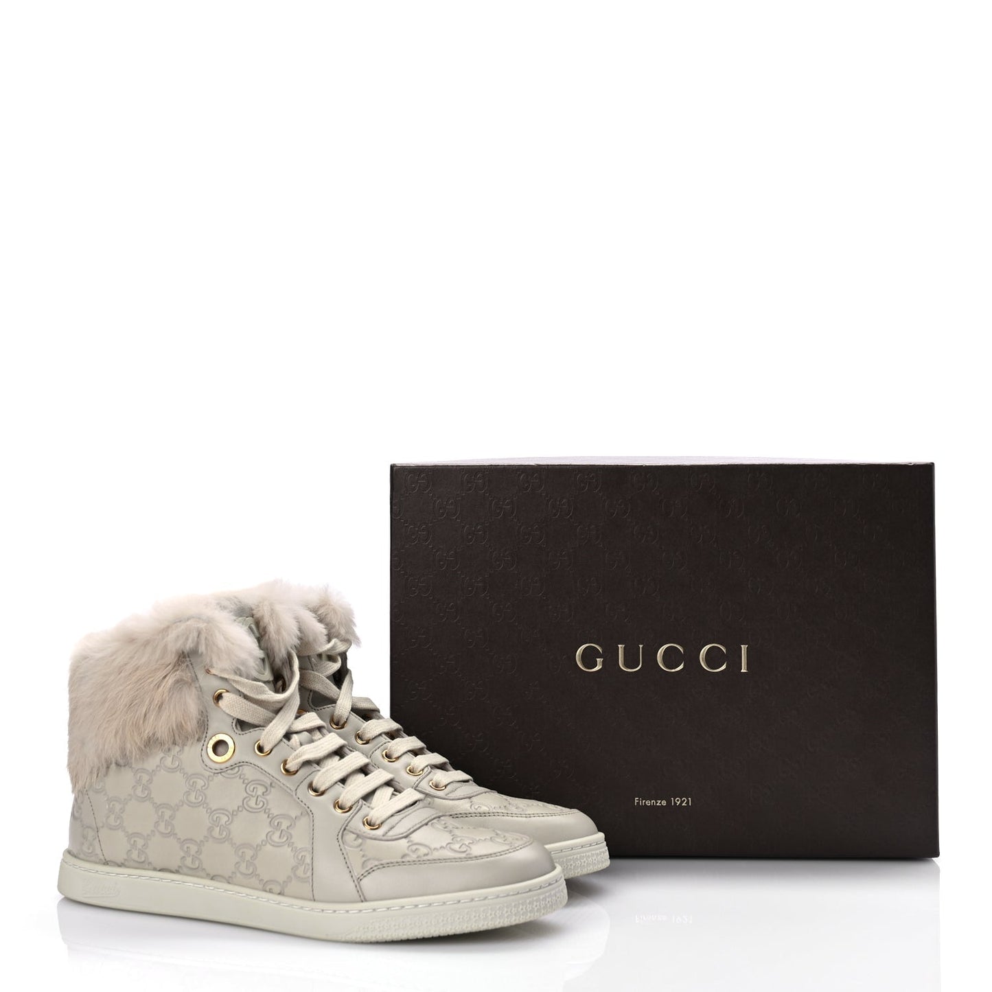 Gucci Guccissima Rabbit Fur Coda High Top Sneakers 39 White