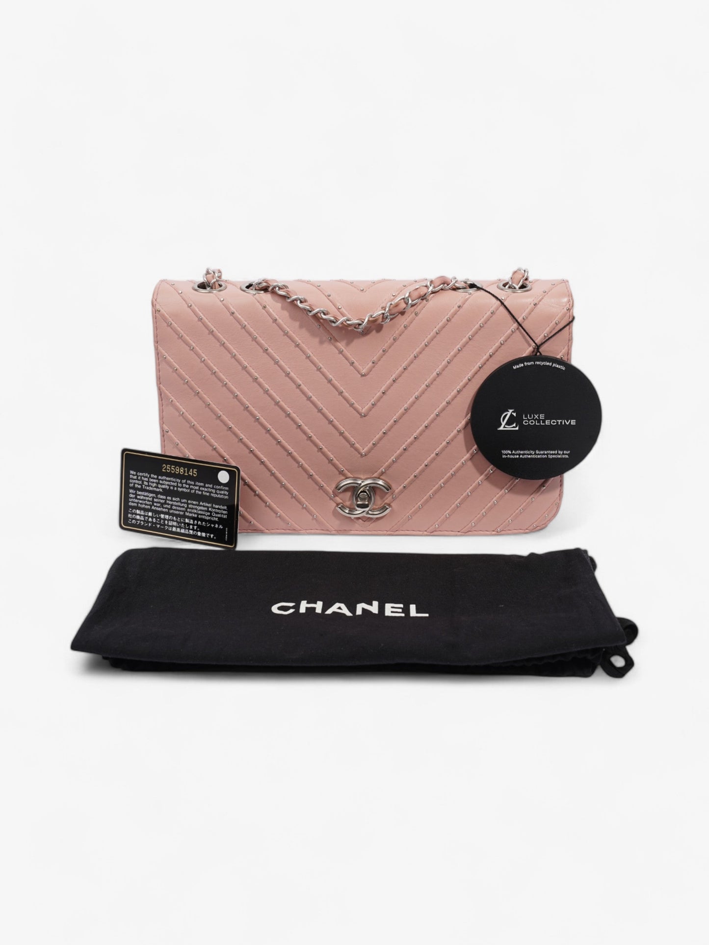 Chanel Studded Chevron Quilted Flap Pink Calfskin Leather