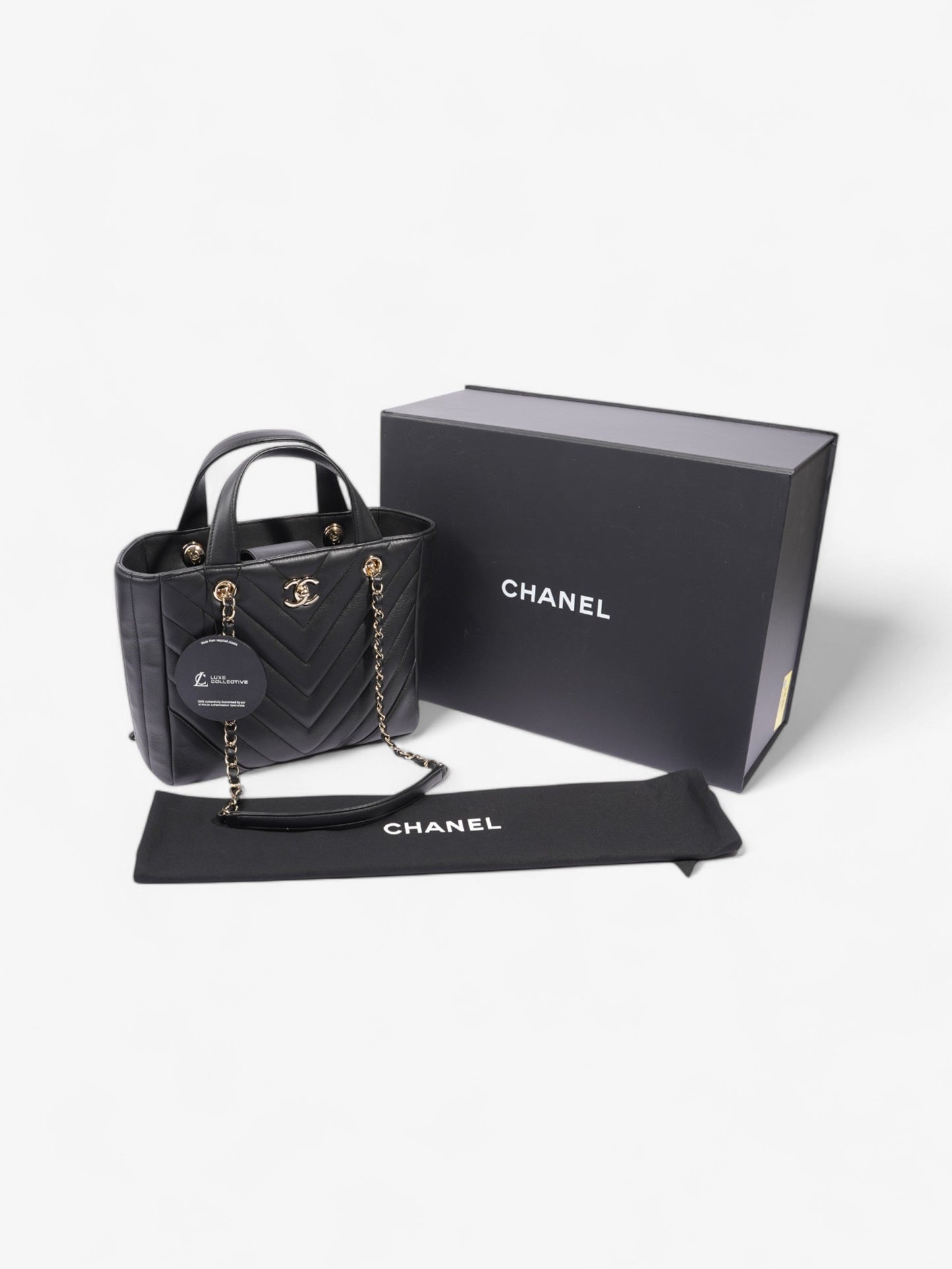 Chanel Shopping Tote Black Calfskin Leather Small