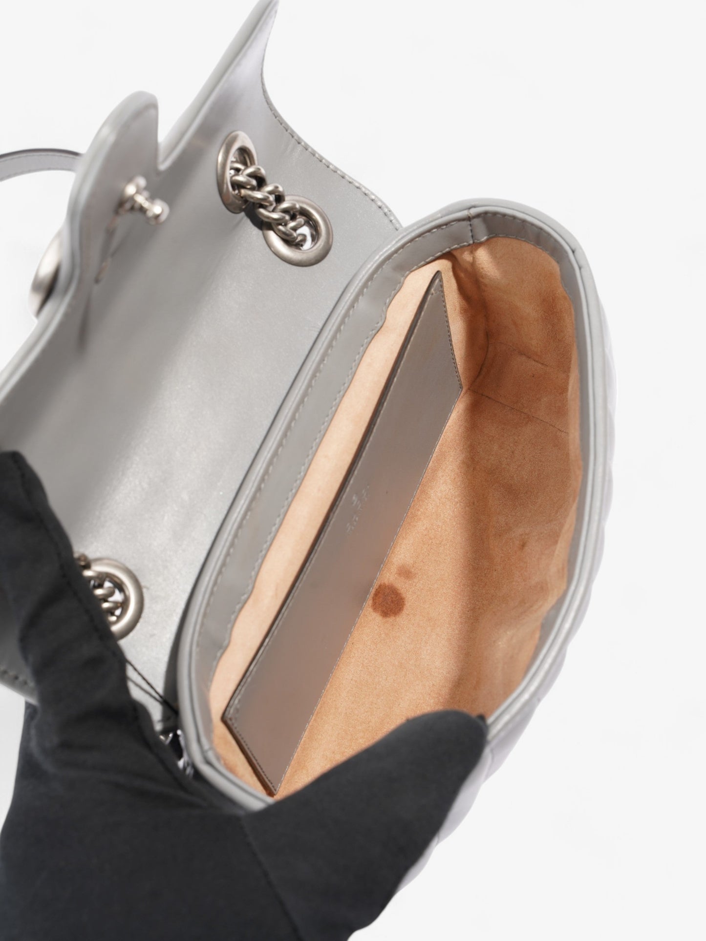 Gucci GG Marmont Flap Grey Matelasse Leather Mini