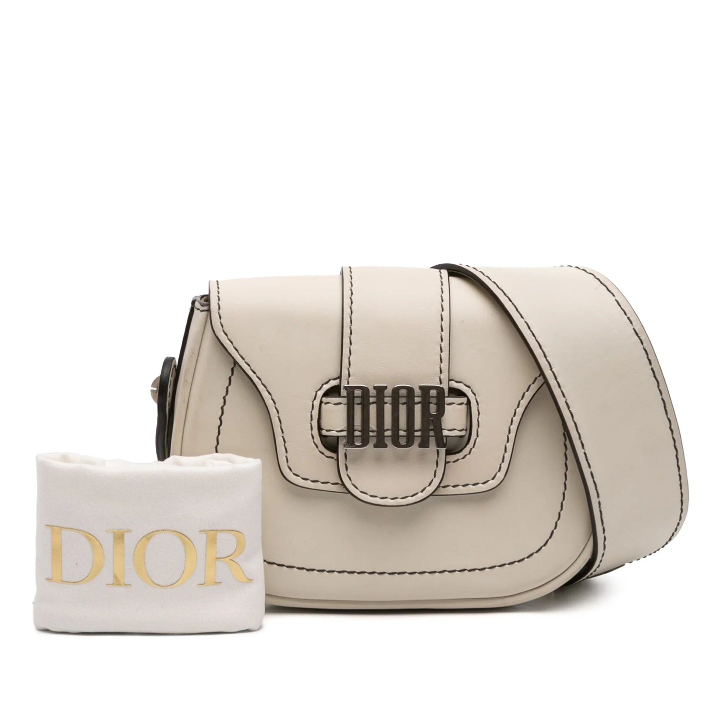 White Dior Mini Leather D Fence Saddle Bag