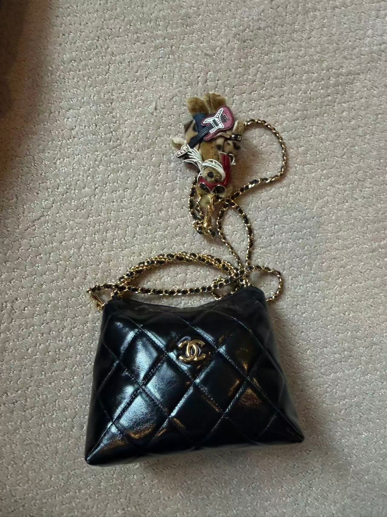 Chanel™ Black Leather Quilted CC Mini Hobo Bag With Chain