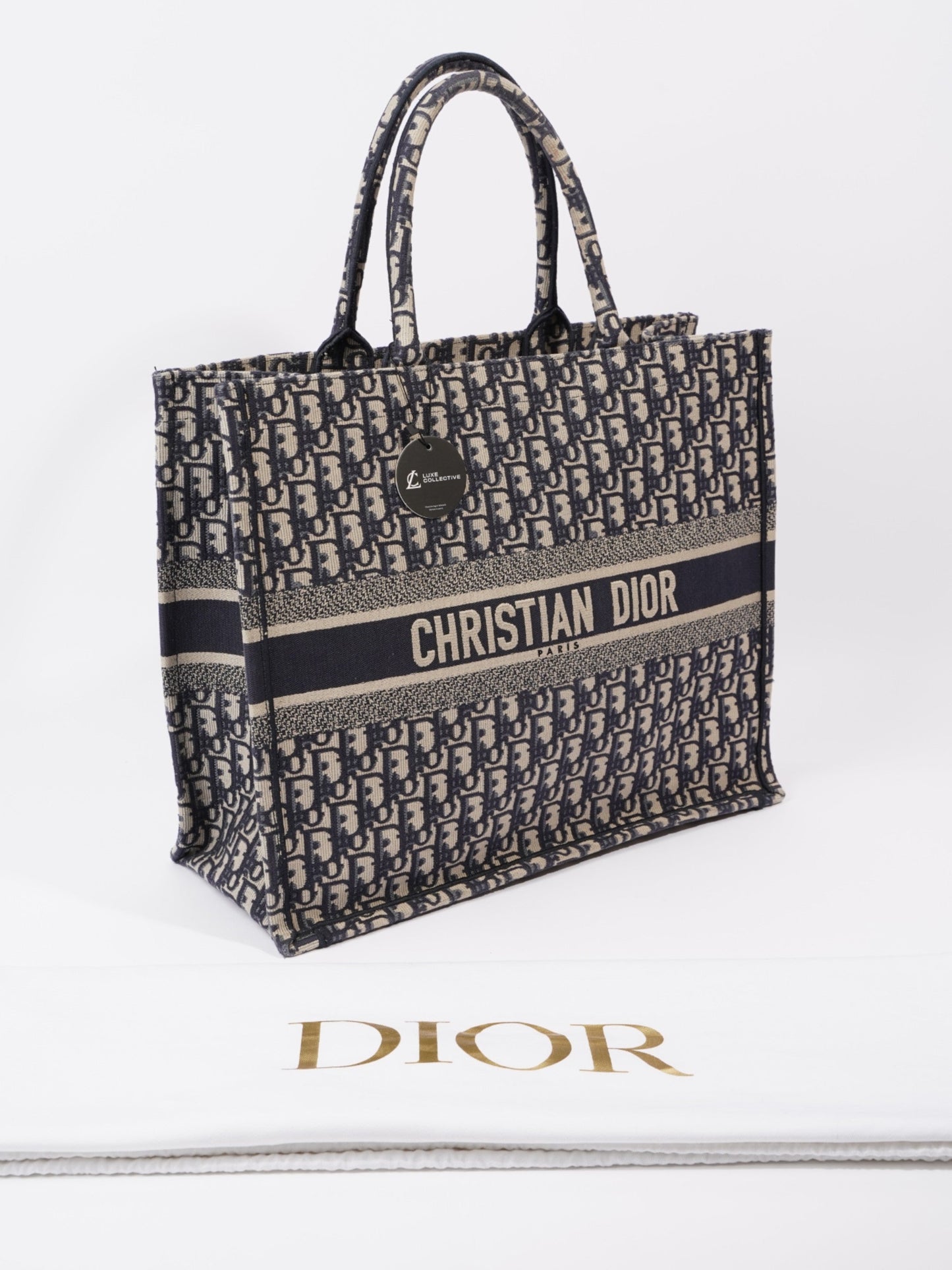 Christian Dior Book Tote Ecru / Blue Oblique Canvas Large