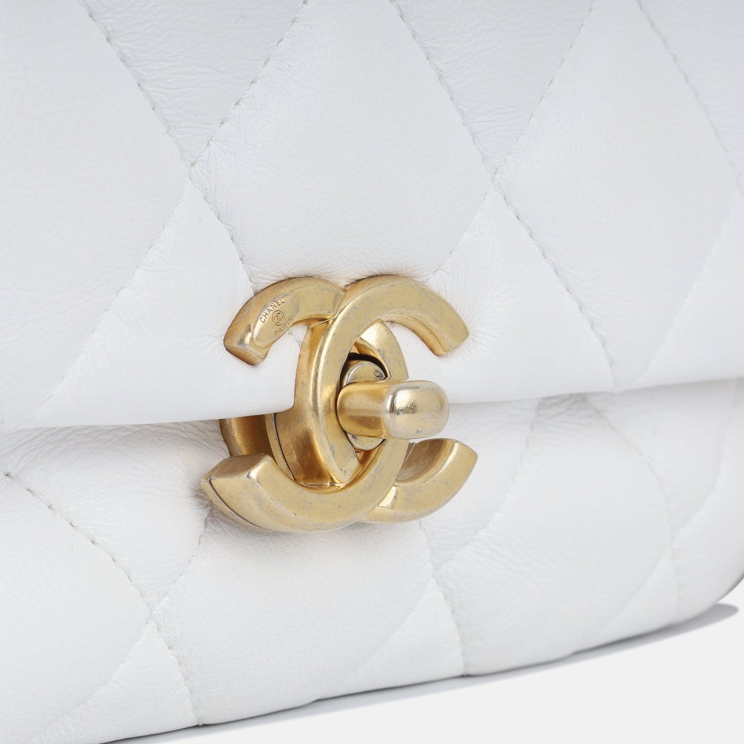 Chanel Lacquered Chain Flap Bag - White Lambskin