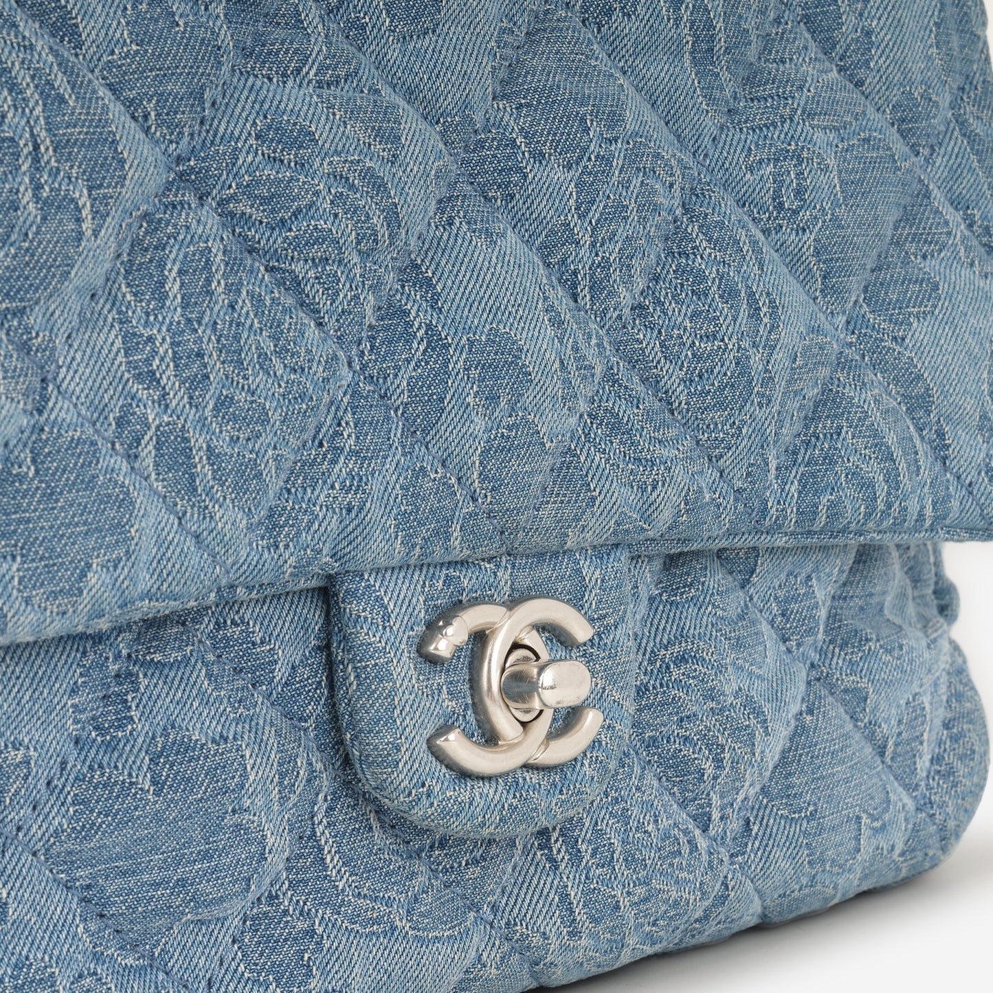 Chanel Camellia Sweetheart Crush Flap - Blue Denim | Silver Hardware
