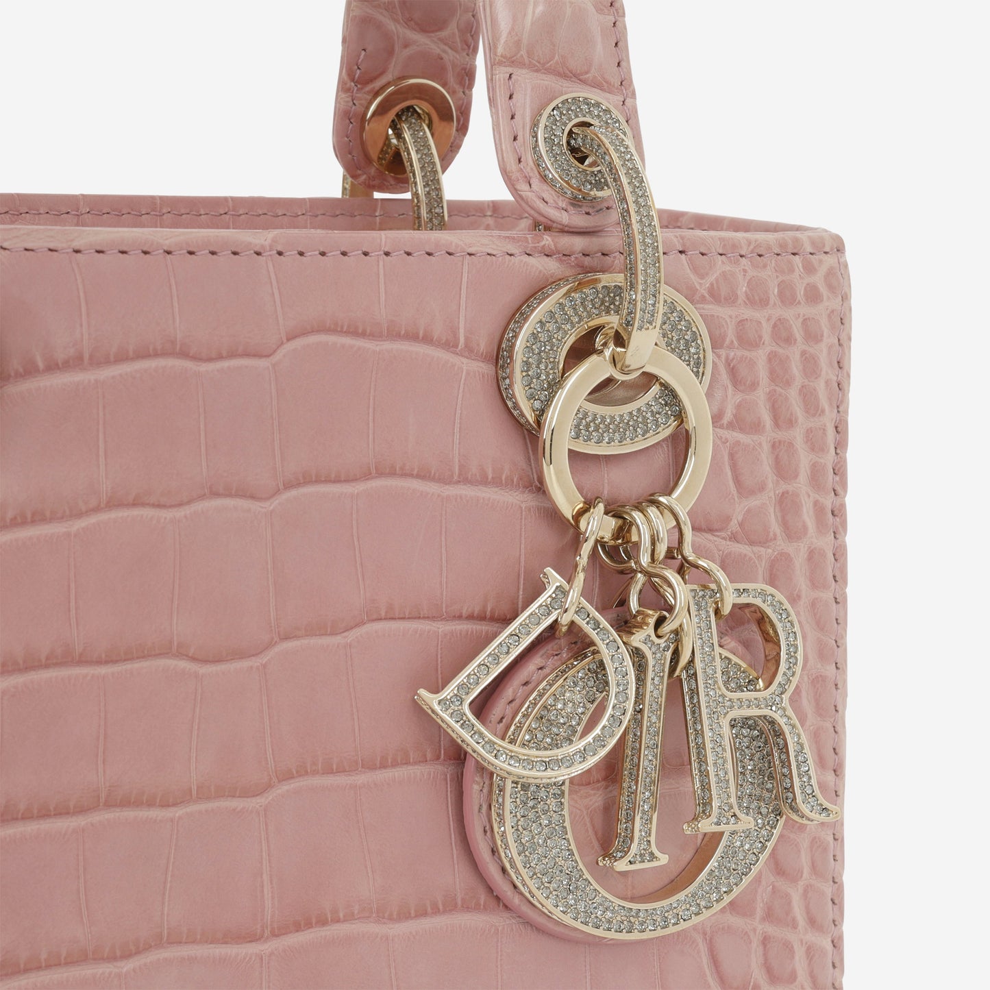 Dior Small Lady Dior - Blush Alligator With Strass | Champagne Gold Hardware