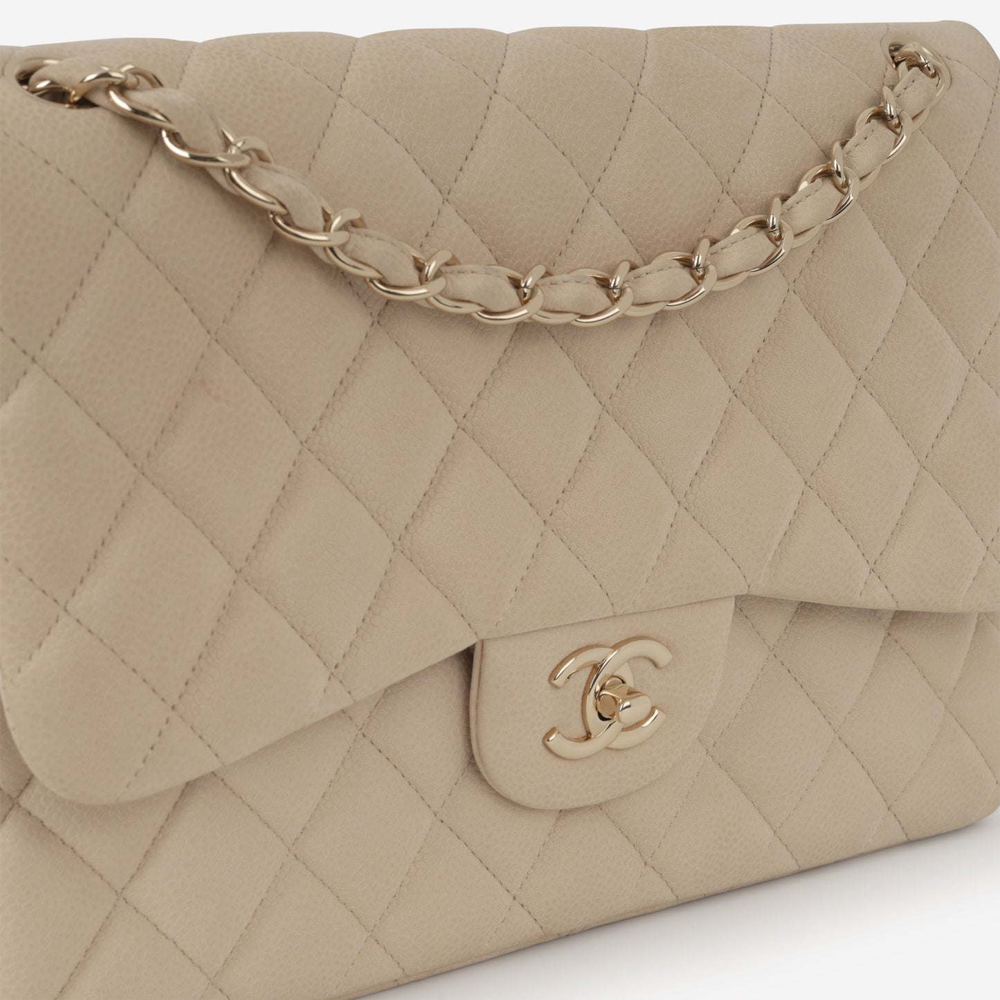 Chanel Classic Jumbo Double Flap - Beige Matte Caviar | Champagne Gold Hardware