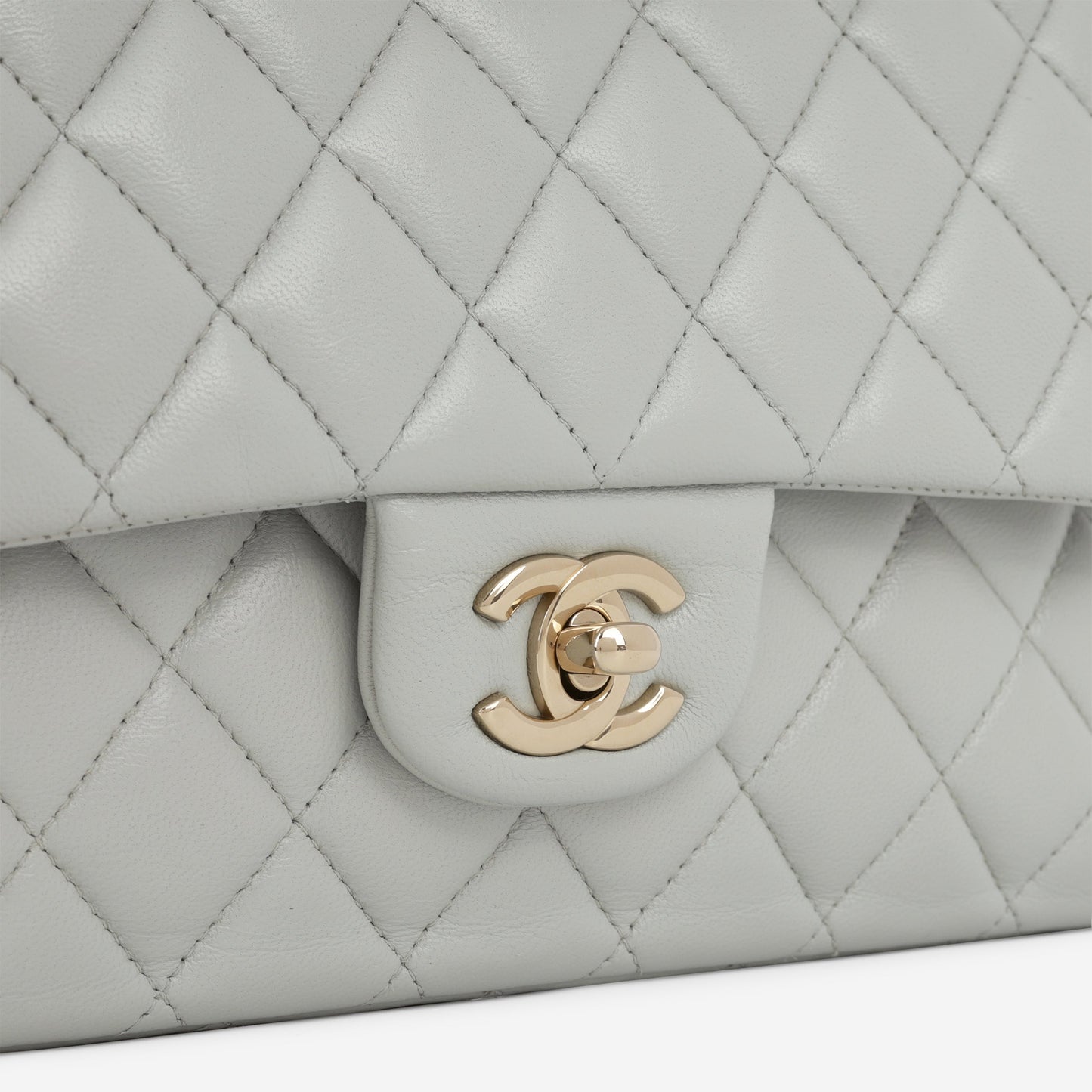 Chanel Medium Classic Flap - Light Grey Lambskin | Champagne Gold Hardware