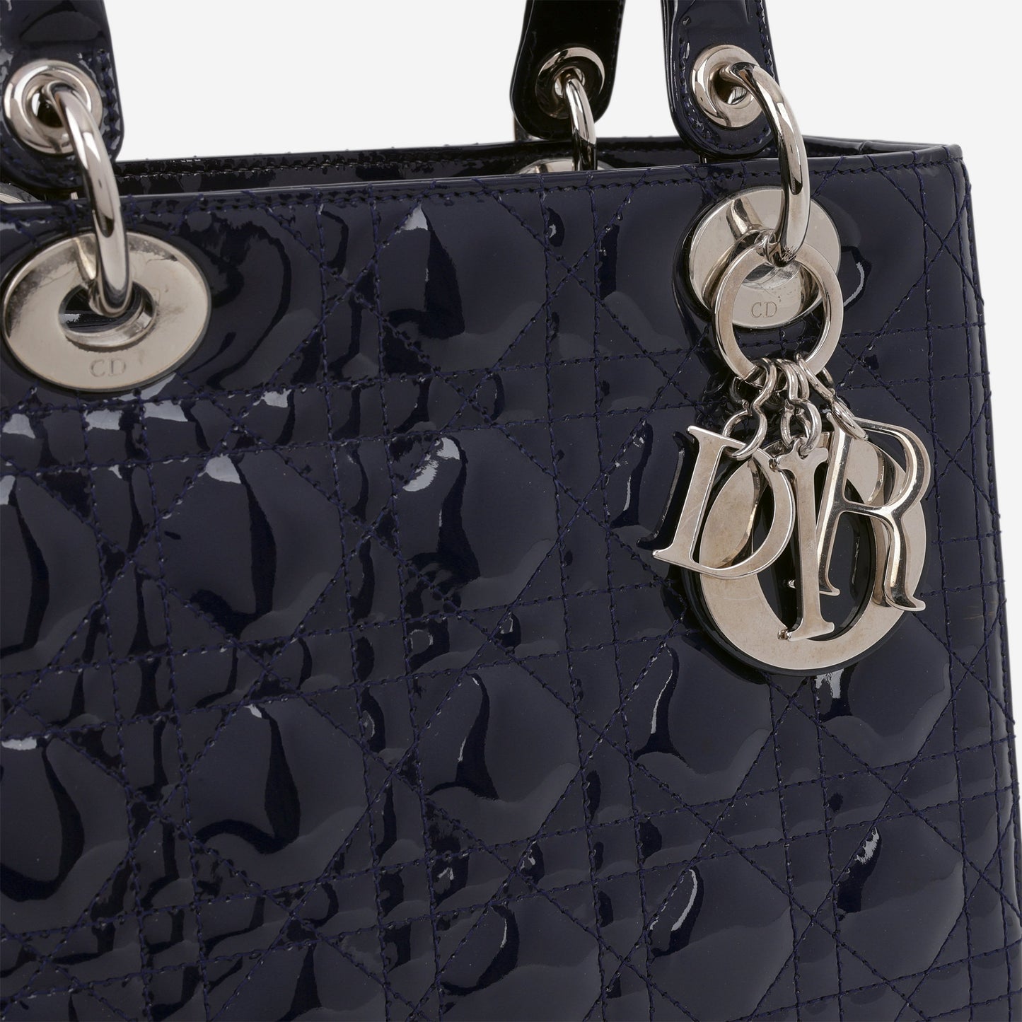Dior Medium Lady Dior - Navy Patent Calfskin | Silver Hardware