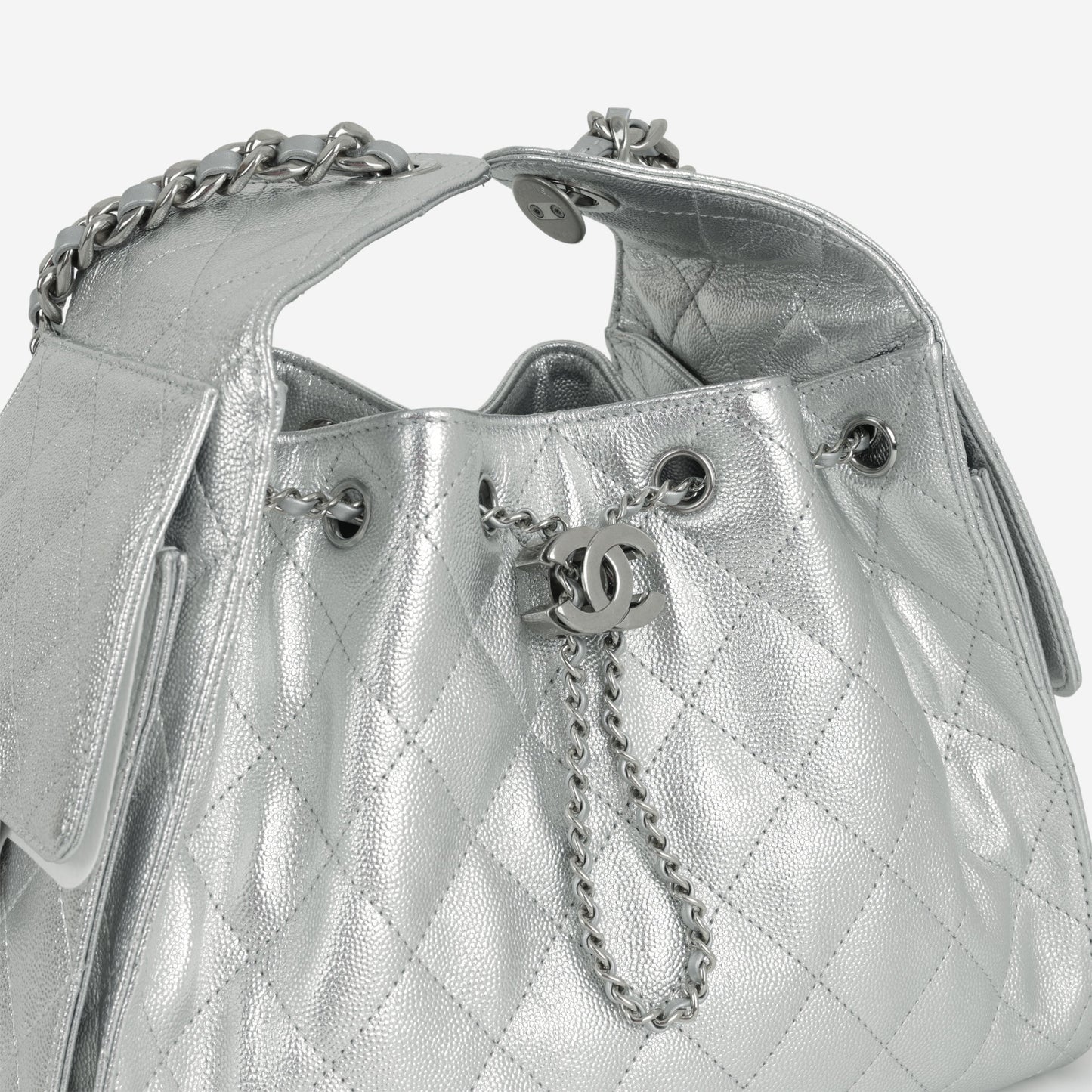 Chanel Small 25 Hobo - Metallic Silver Caviar | Silver Hardware