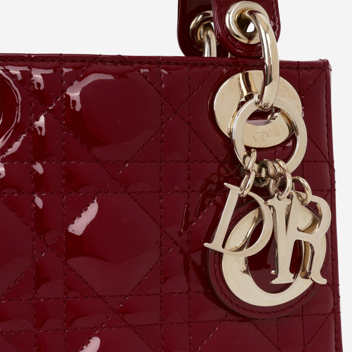 Dior Mini Lady Dior - Cherry Red Patent | Champagne Gold Hardware