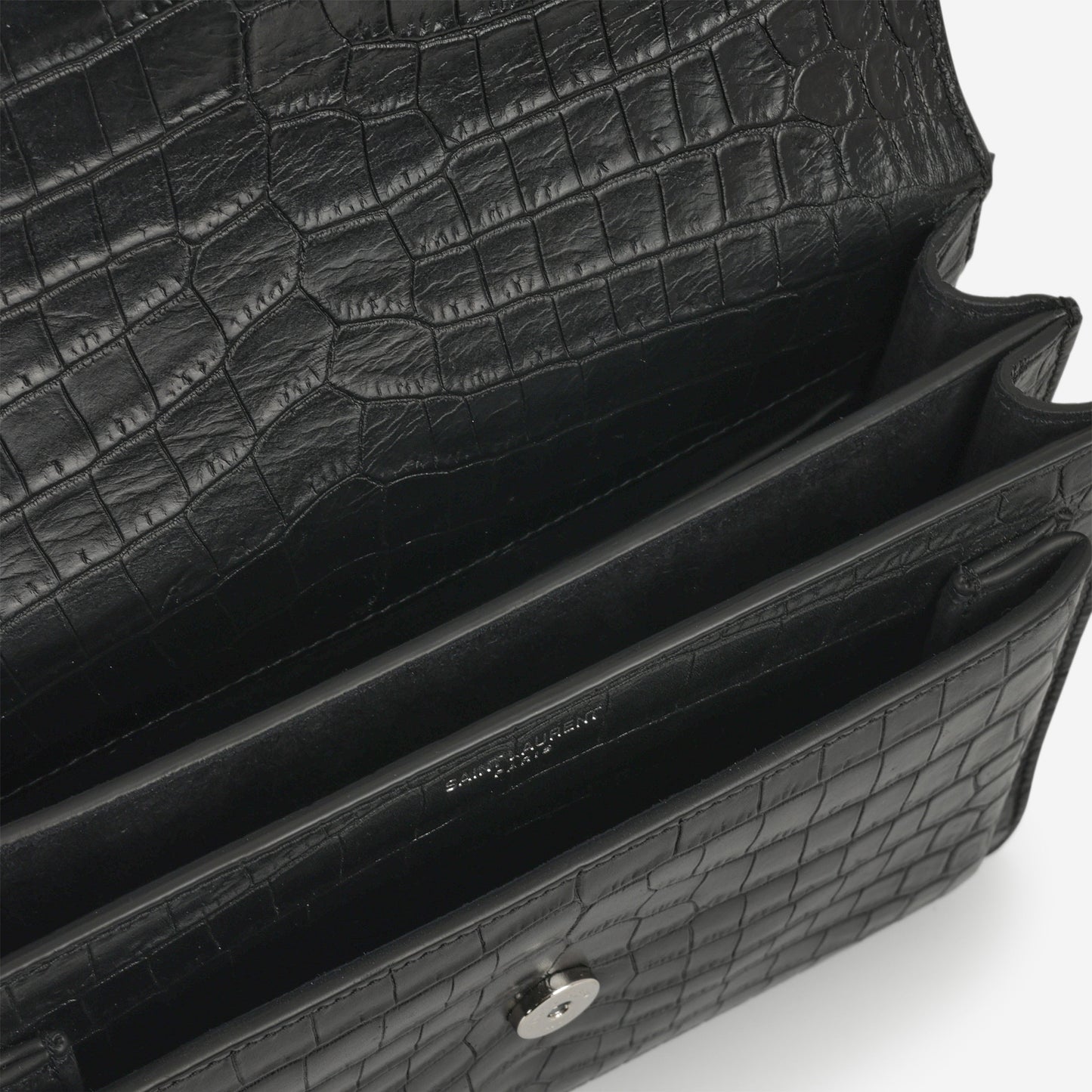 Saint Laurent Medium Sunset - Black Crocodile Embossed | Silver Hardware