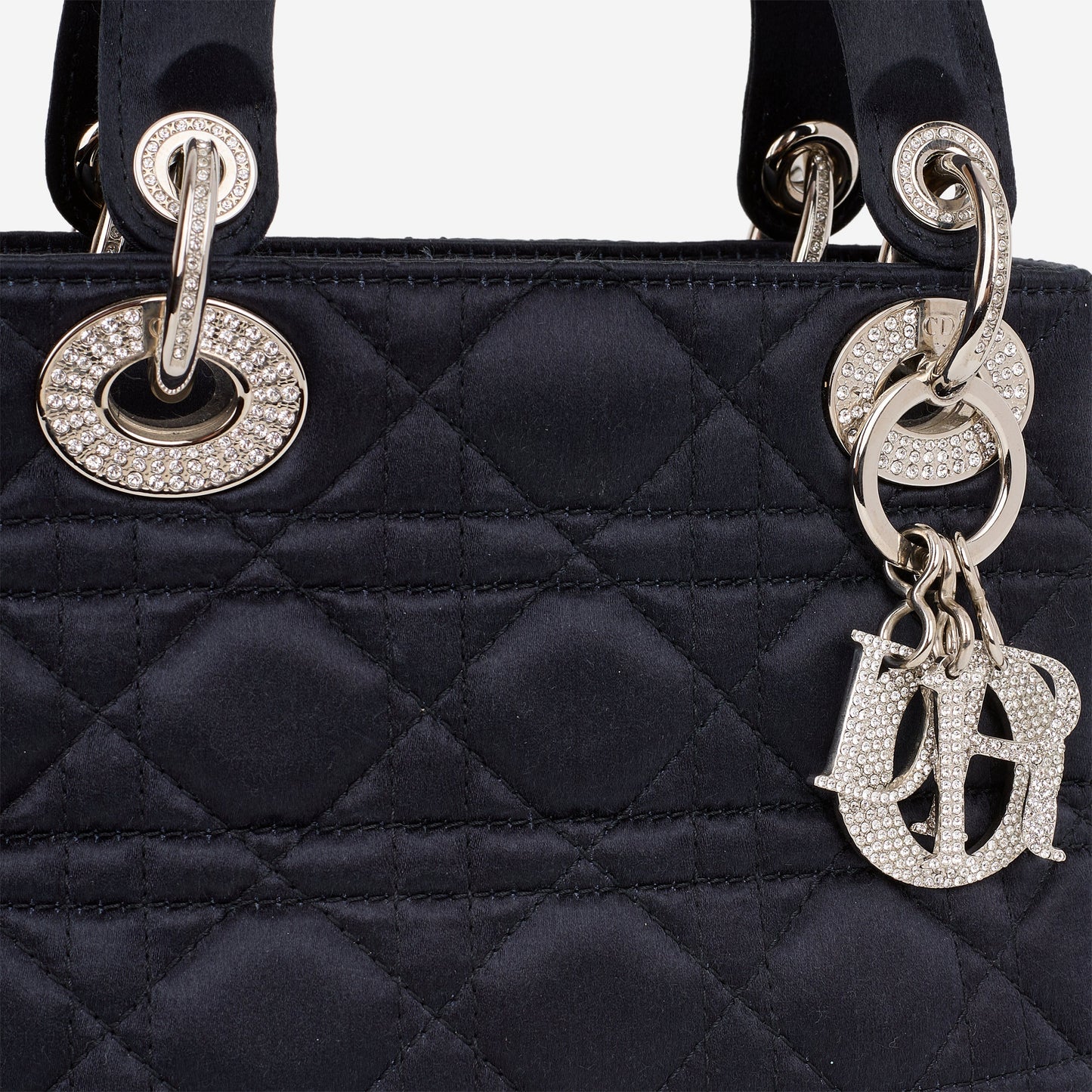 Dior Mini Lady Dior - Navy Satin with Strass | Silver Hardware