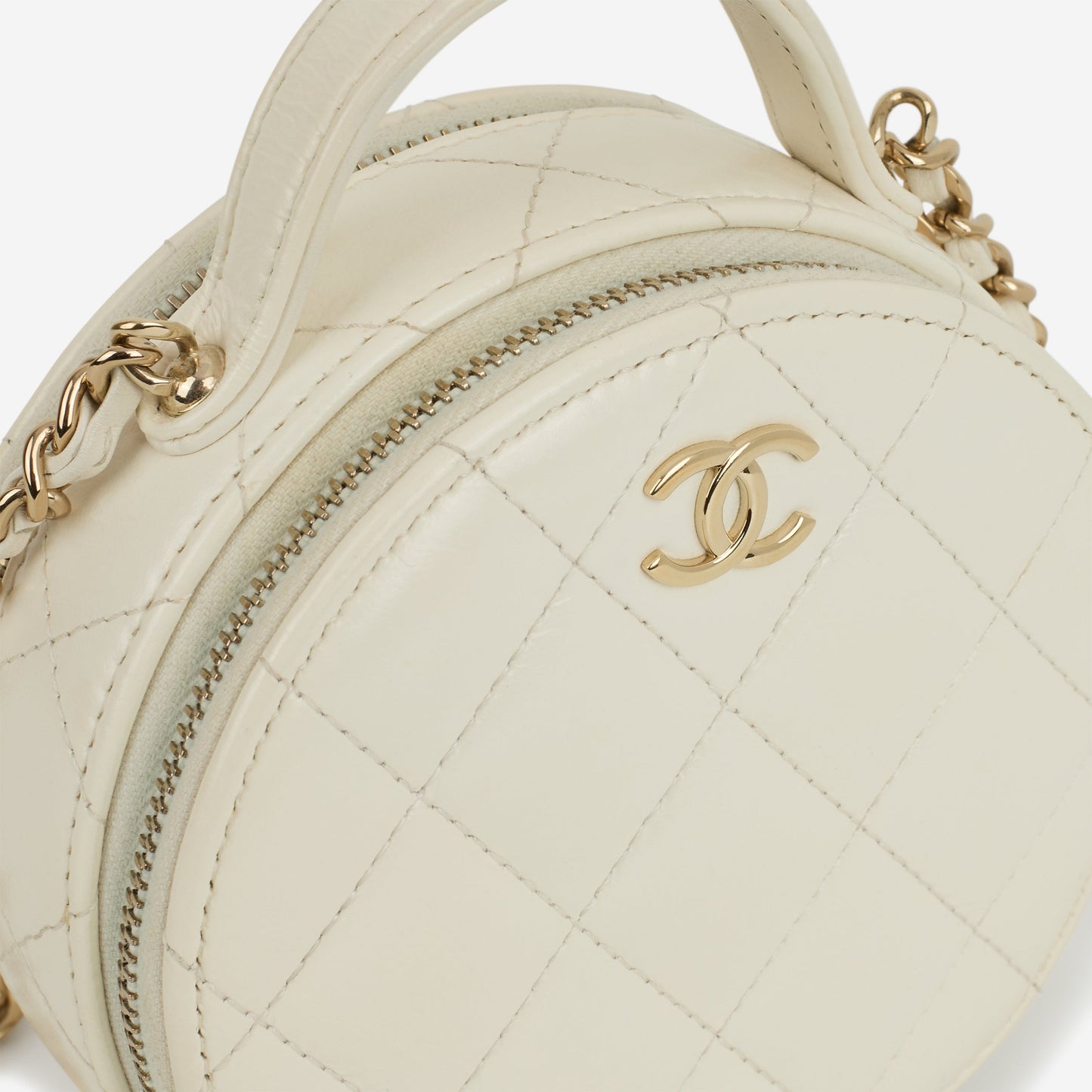 Chanel Handle with Care Vanity Case - White Patent | Champagne Gold Hardware